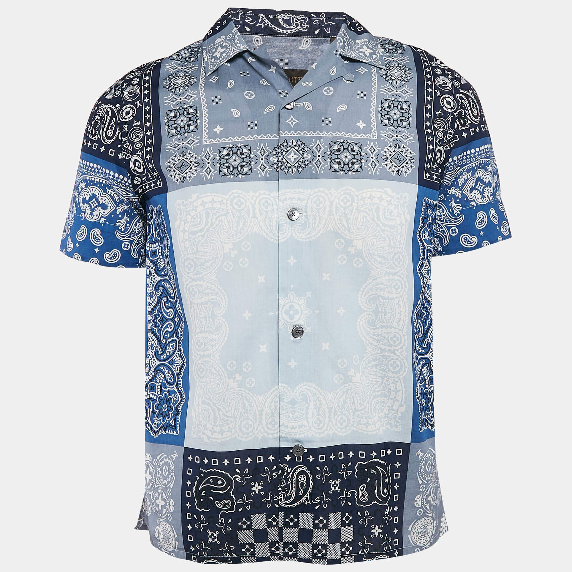 Louis Vuitton Blue Bandana Print Cotton Short-Sleeve Shirt S