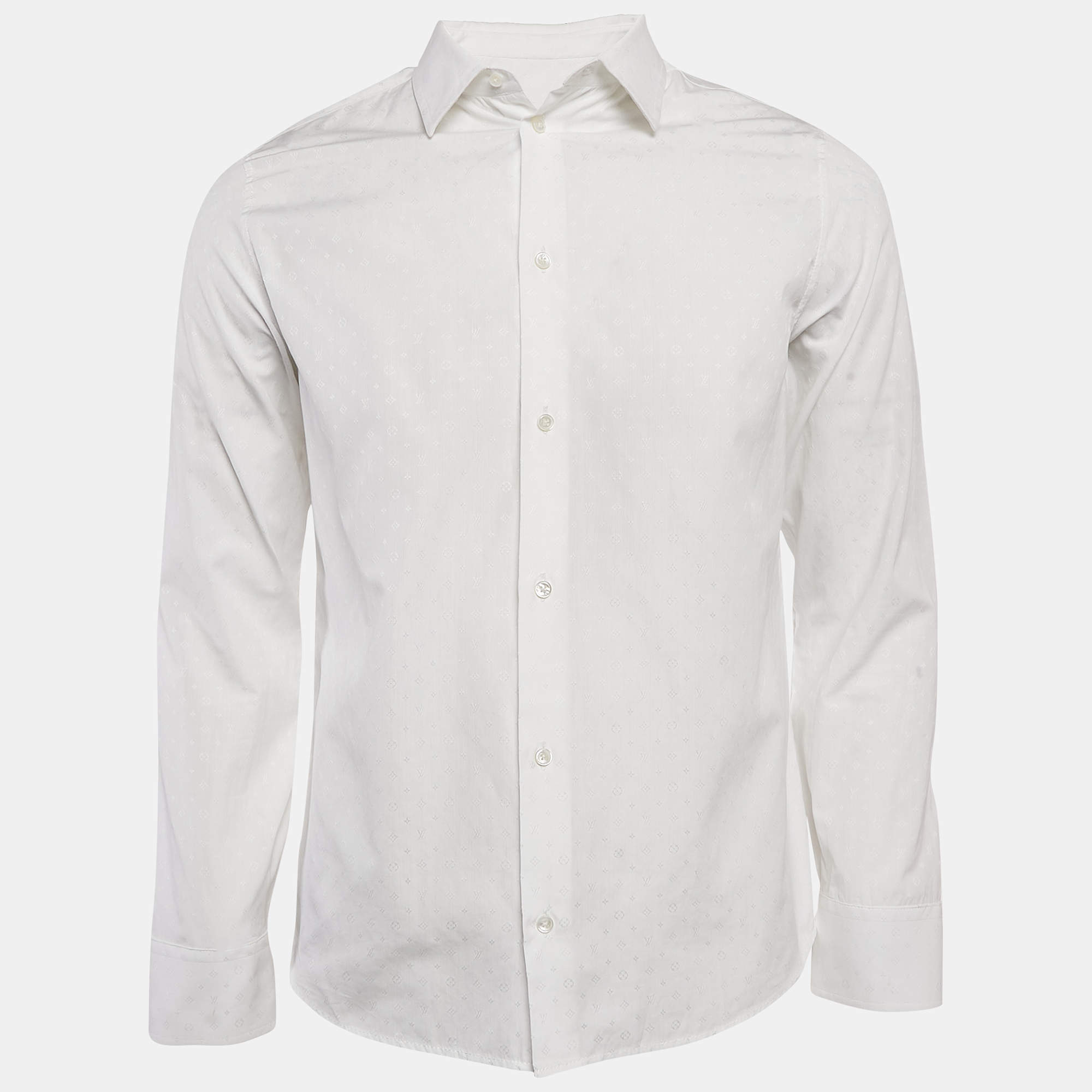 Pre Owned Louis Vuitton White Logo Monogram Cotton Long Sleeve Shirt M
