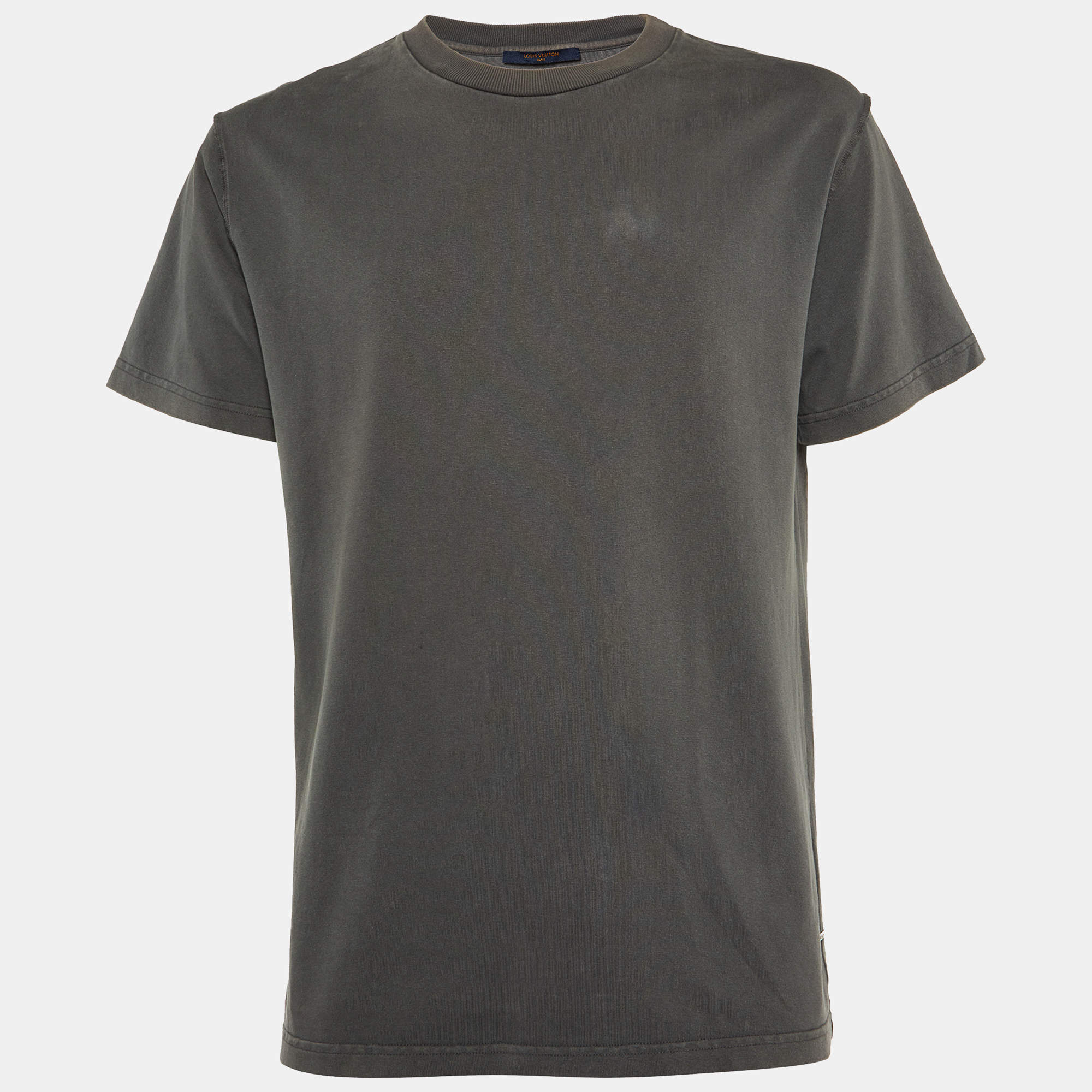 Pre Owned Louis Vuitton Charcoal Grey Cotton Crew Neck T-Shirt M
