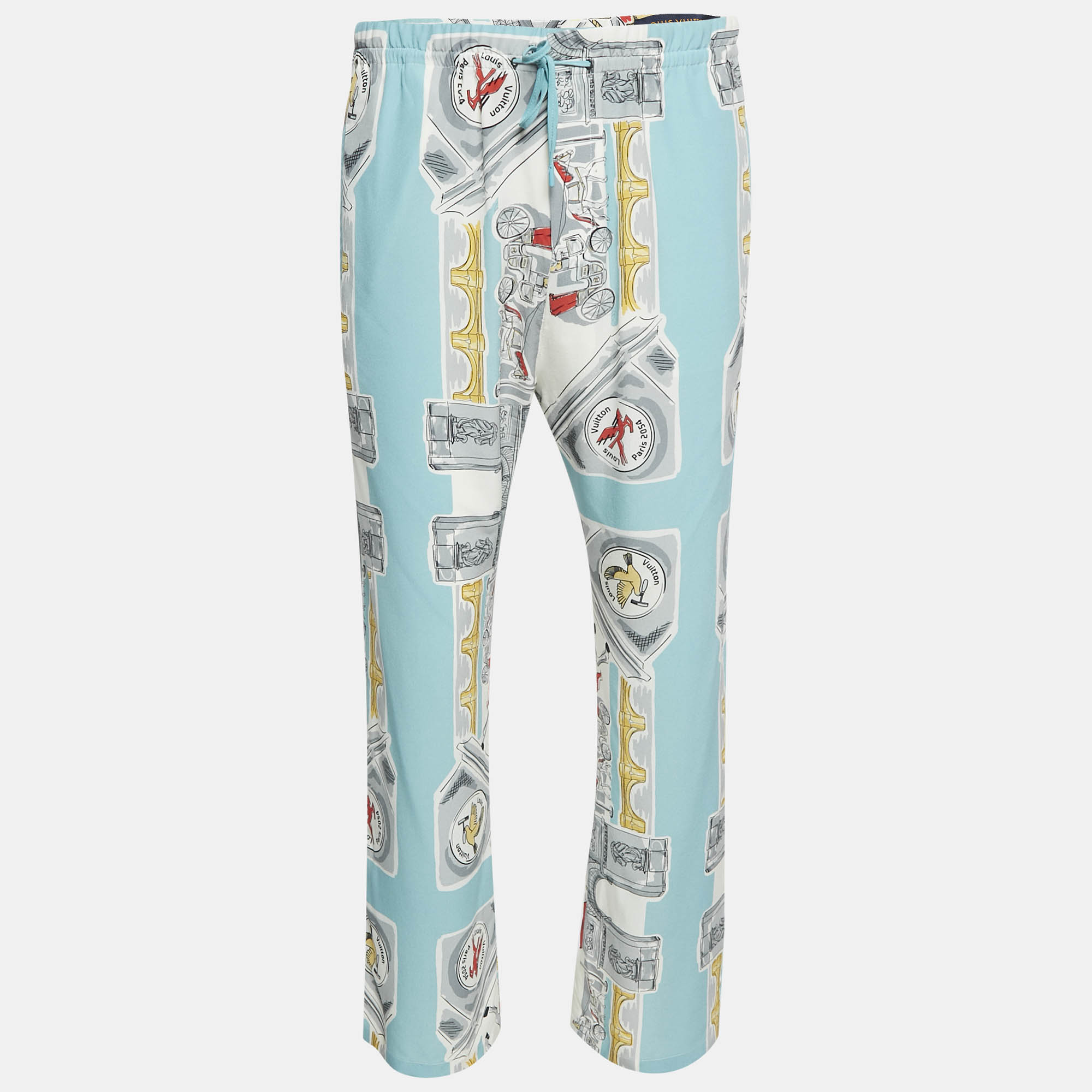 Louis Vuitton Blue Printed Silk Pajama Pants M