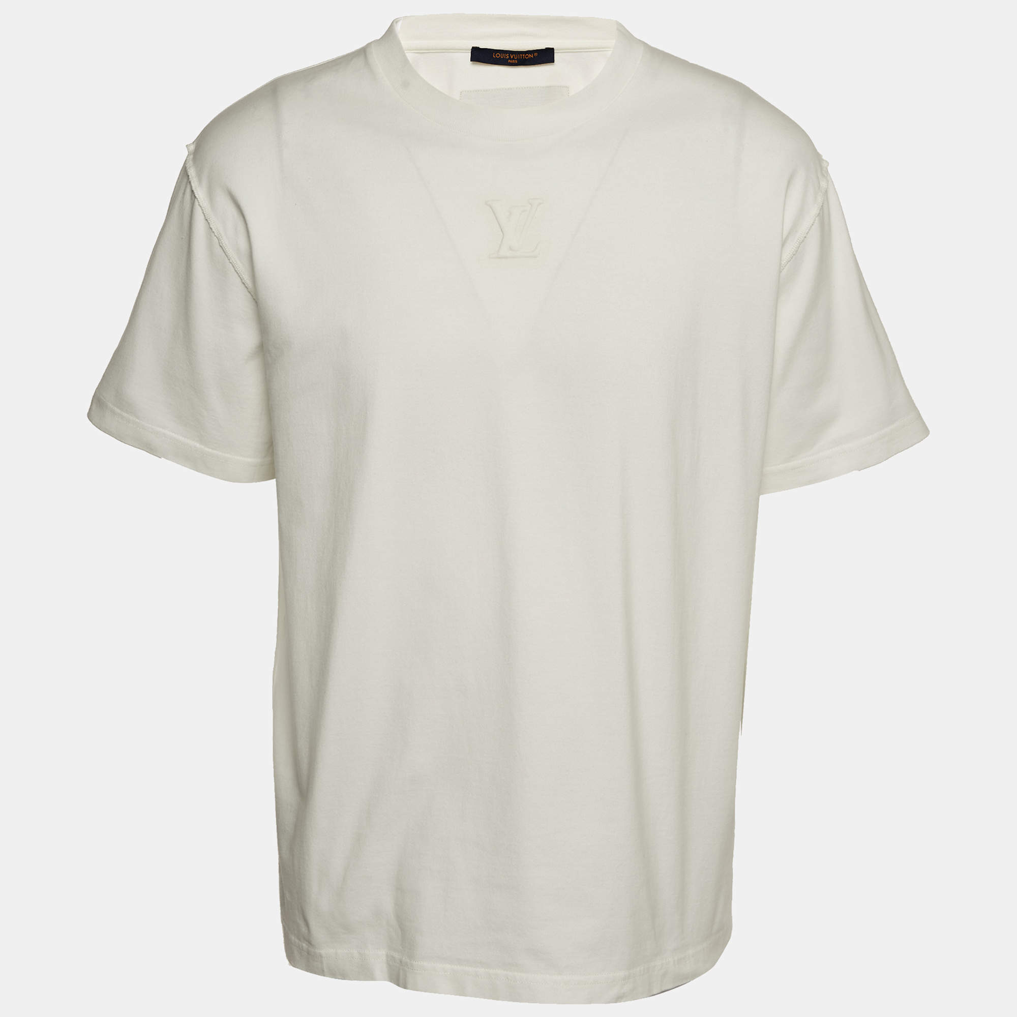 Louis Vuitton White Logo Embossed Cotton Crew Neck T-Shirt L