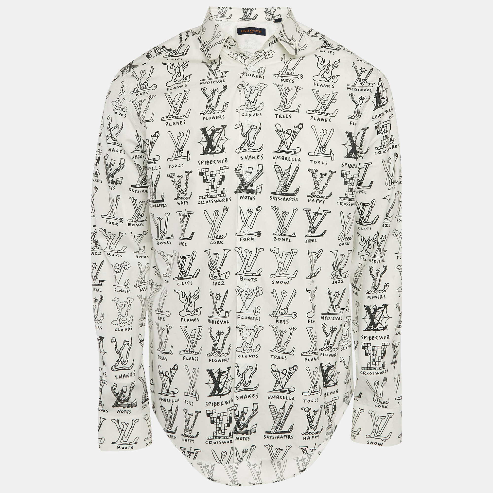 Louis Vuitton White Logo Print Cotton Button Front Shirt L