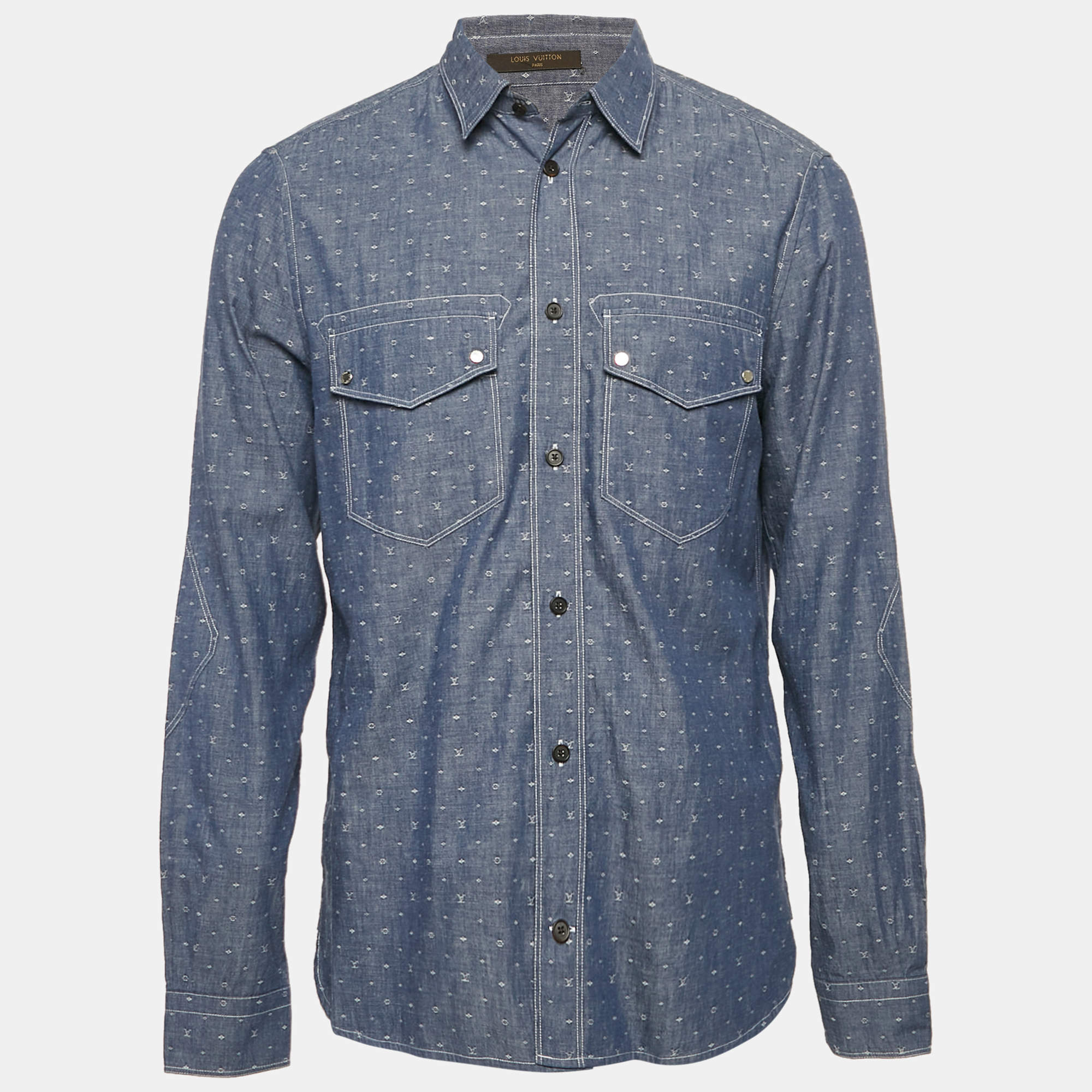 Louis Vuitton Blue Monogram Denim Button Front Shirt L