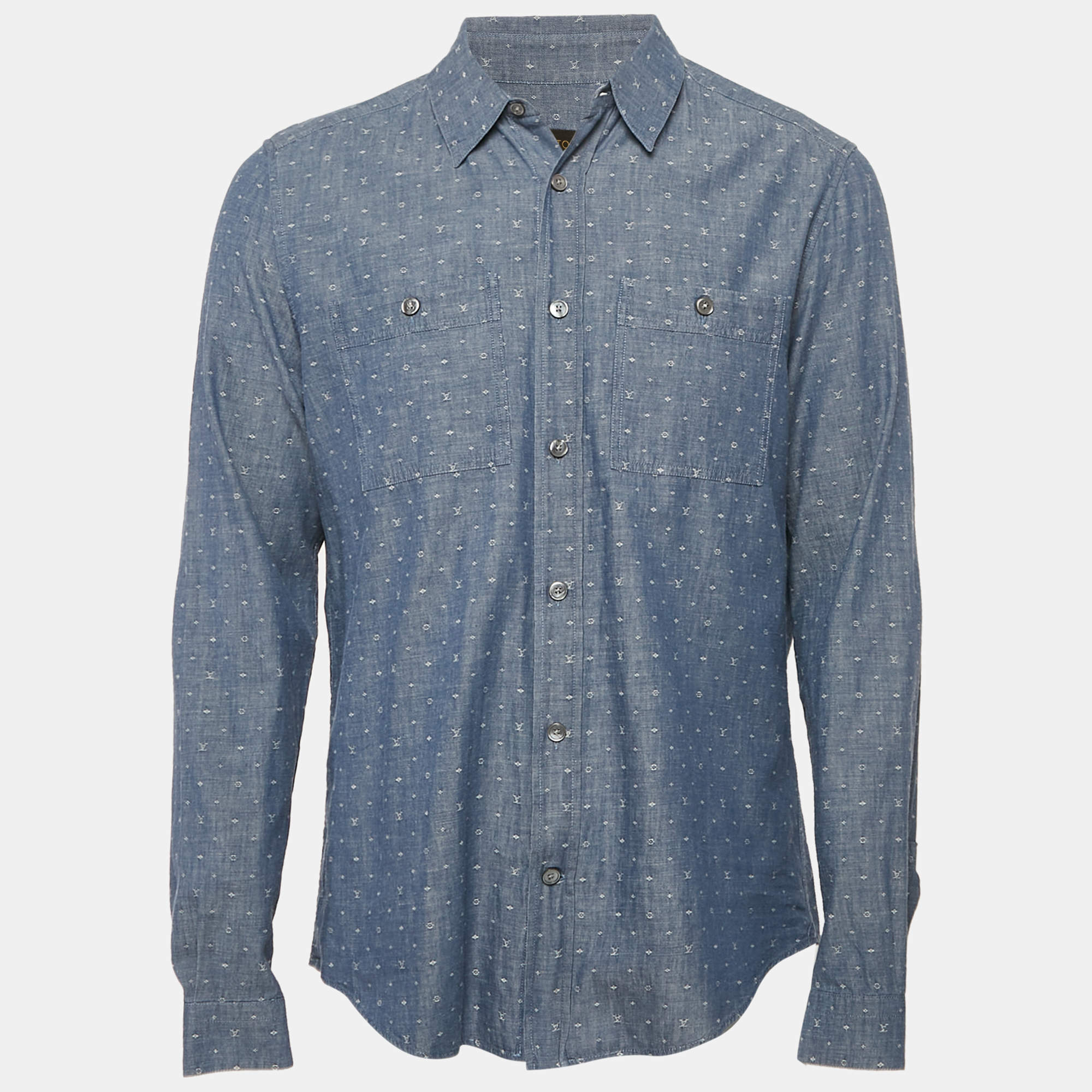 Louis Vuitton Blue Monogram Denim Button Front Shirt L