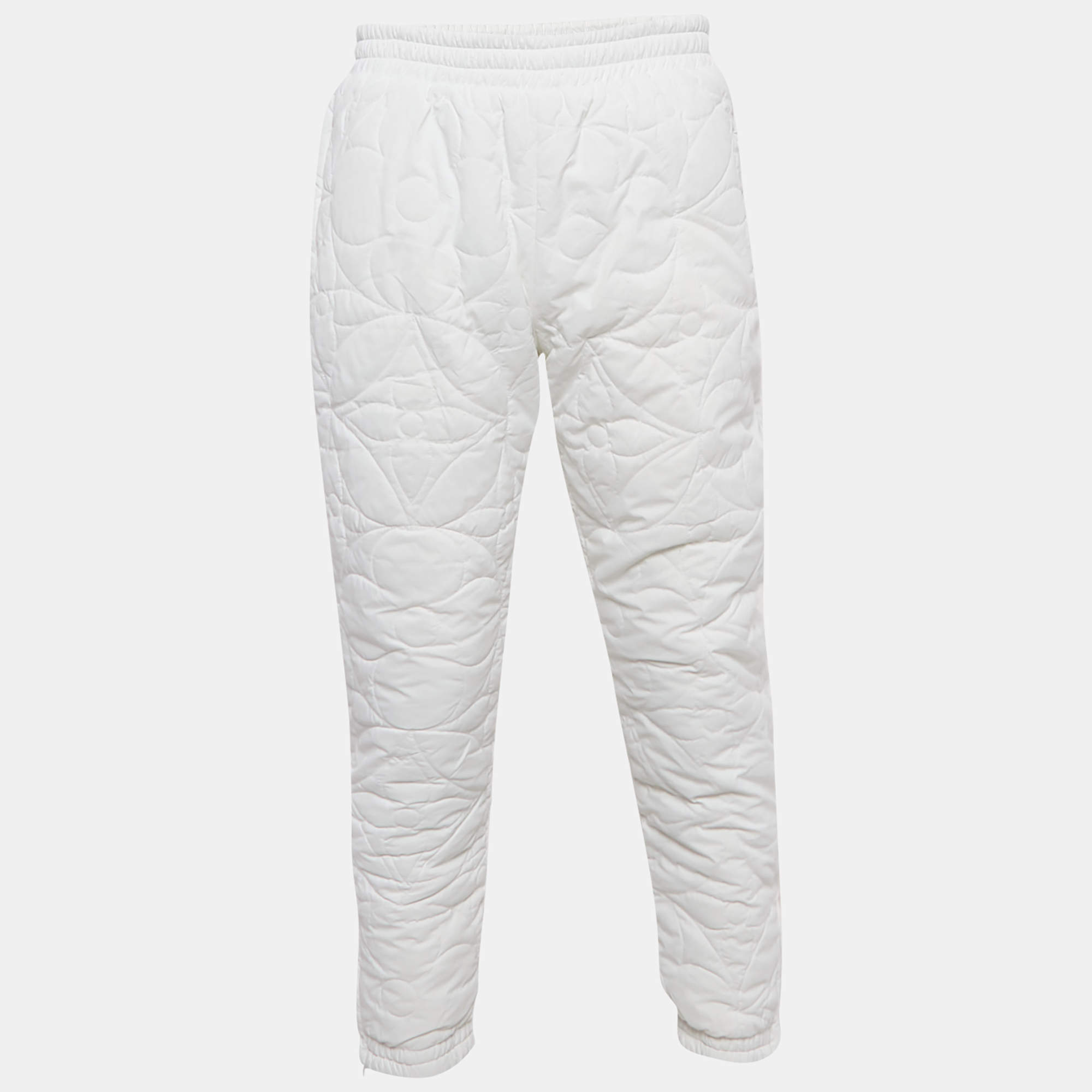 Louis Vuitton White Synthetic Monogram Quilted Trousers XL
