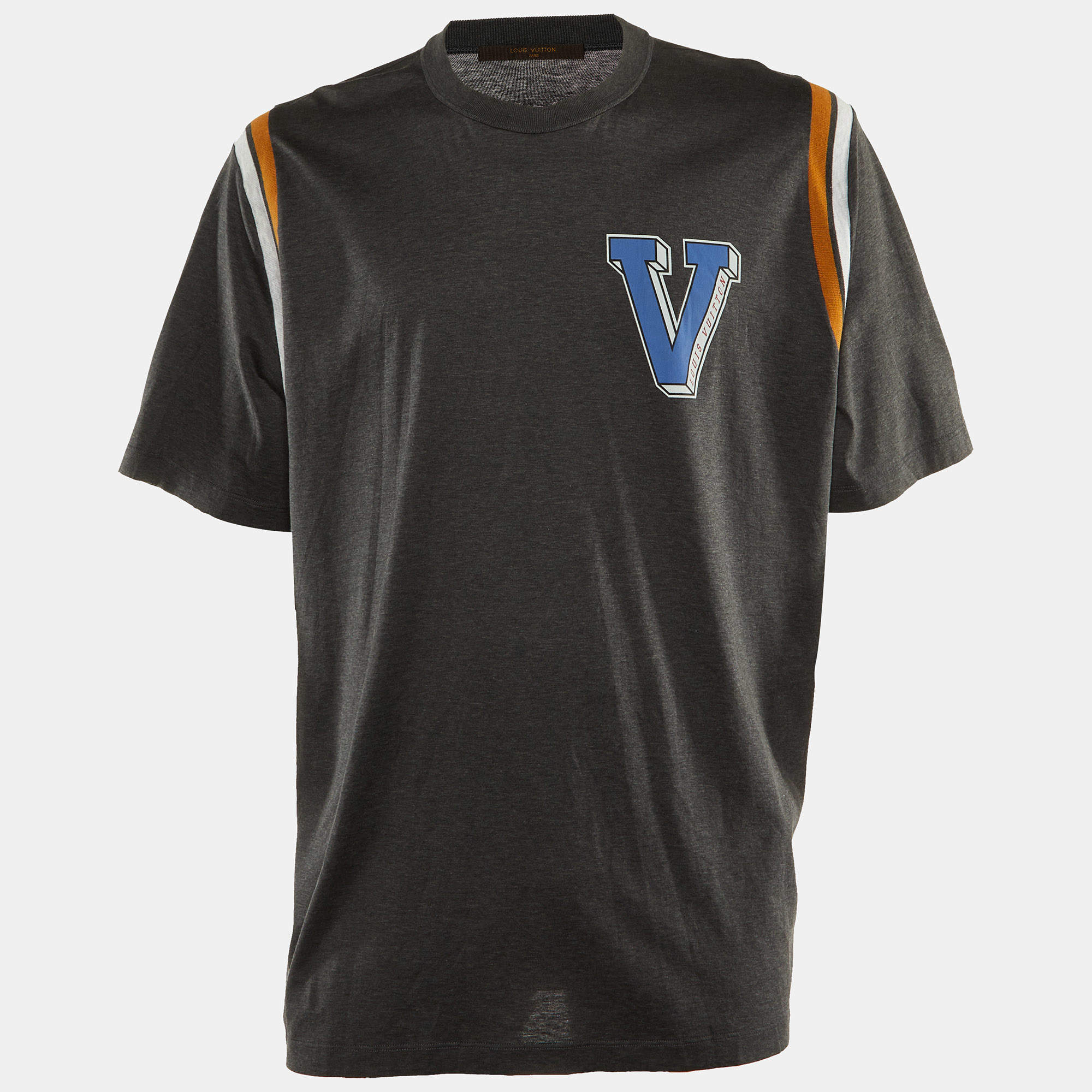 Louis Vuitton Grey V Logo Print Cotton Crew Neck T-Shirt 6L