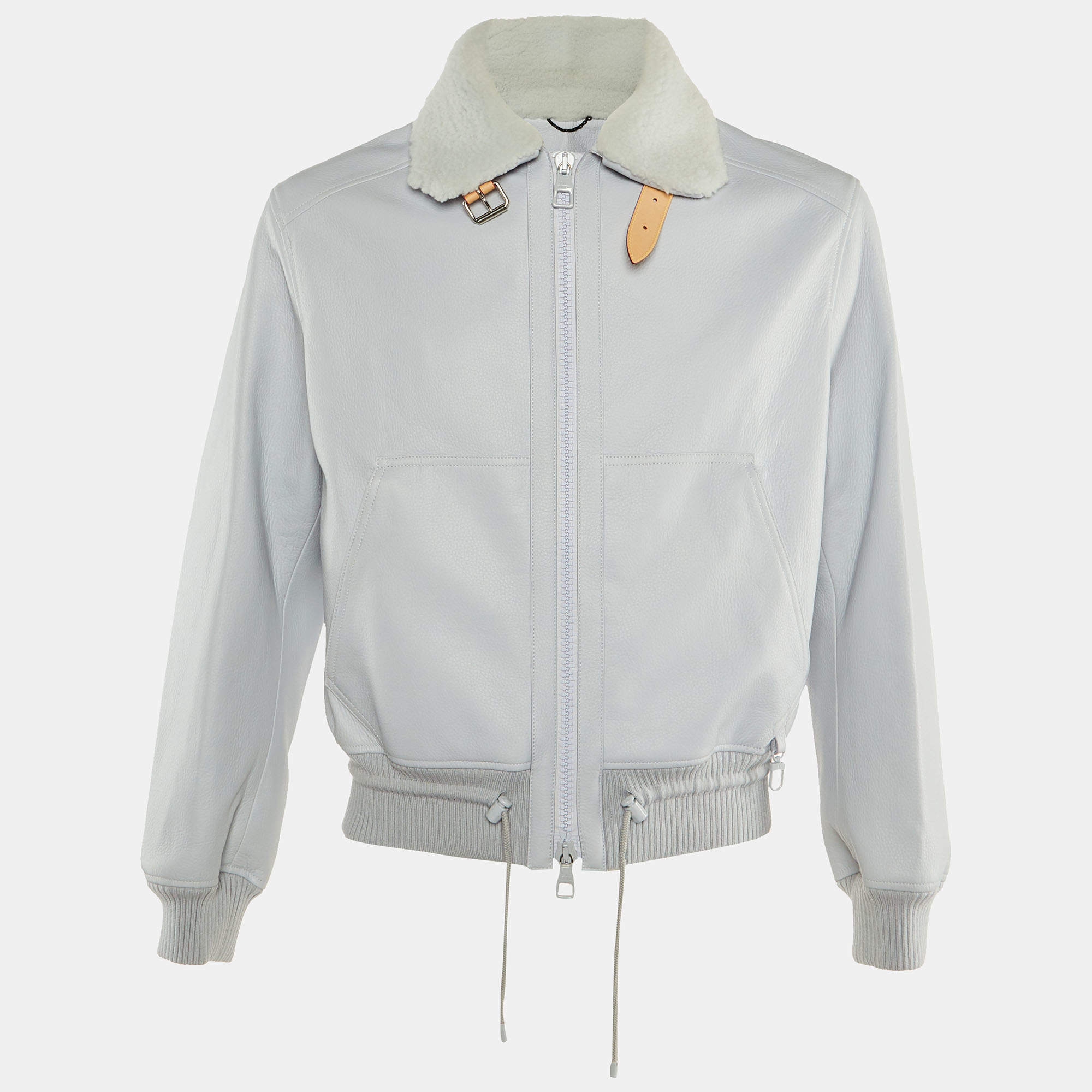 Pre Owned Louis Vuitton Grey Deer Skin Shearling Detail Jacket S