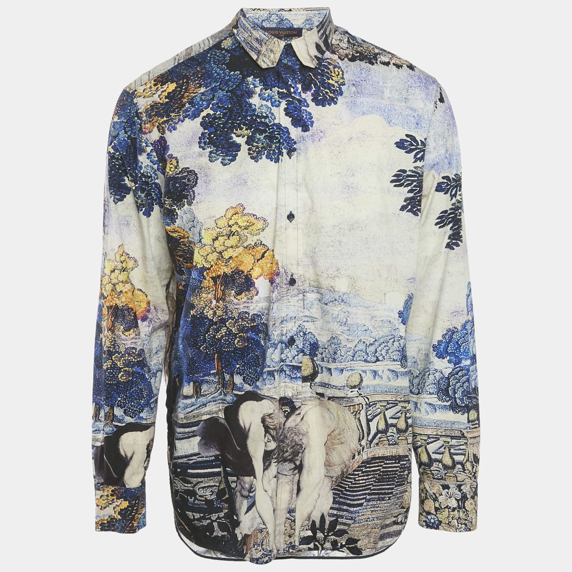 Pre Owned Louis Vuitton Blue DNA Tapestry Print Cotton Shirt M