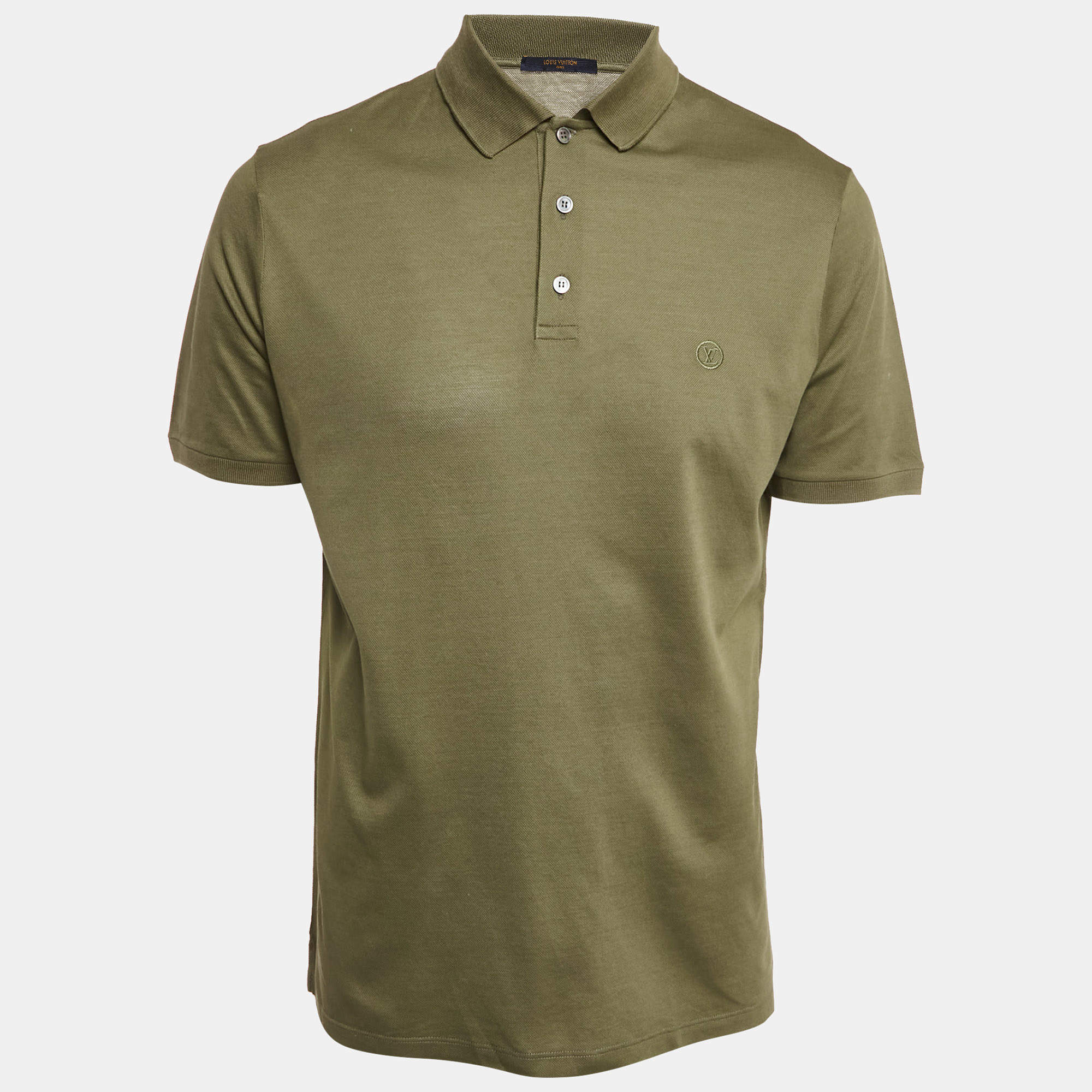 Louis Vuitton Olive Green Cotton Pique Polo T-Shirt L