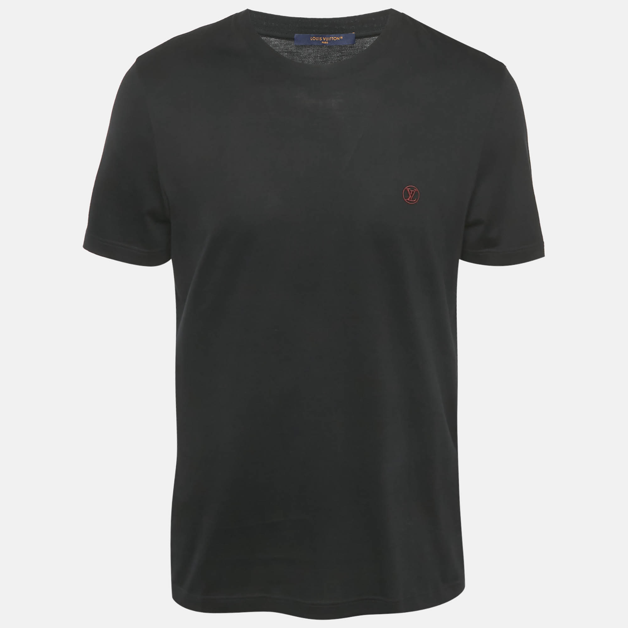 Louis Vuitton Black Logo Embroidery Cotton Crew Neck T-Shirt M