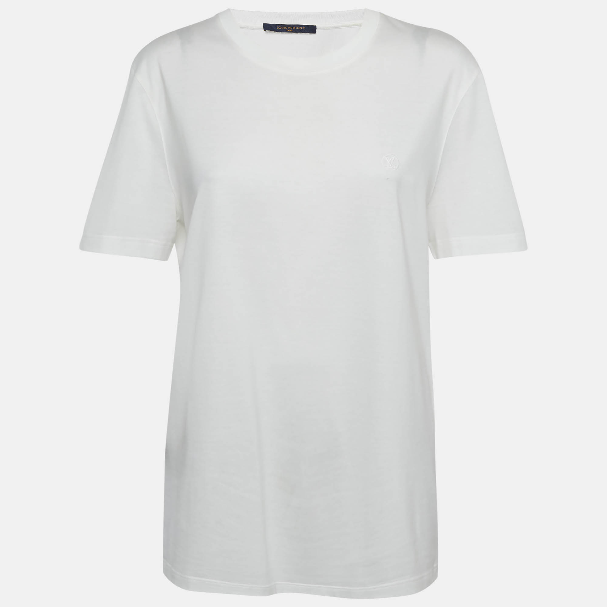 Louis Vuitton White Logo Embroidered Jersey Crew Neck T-Shirt L