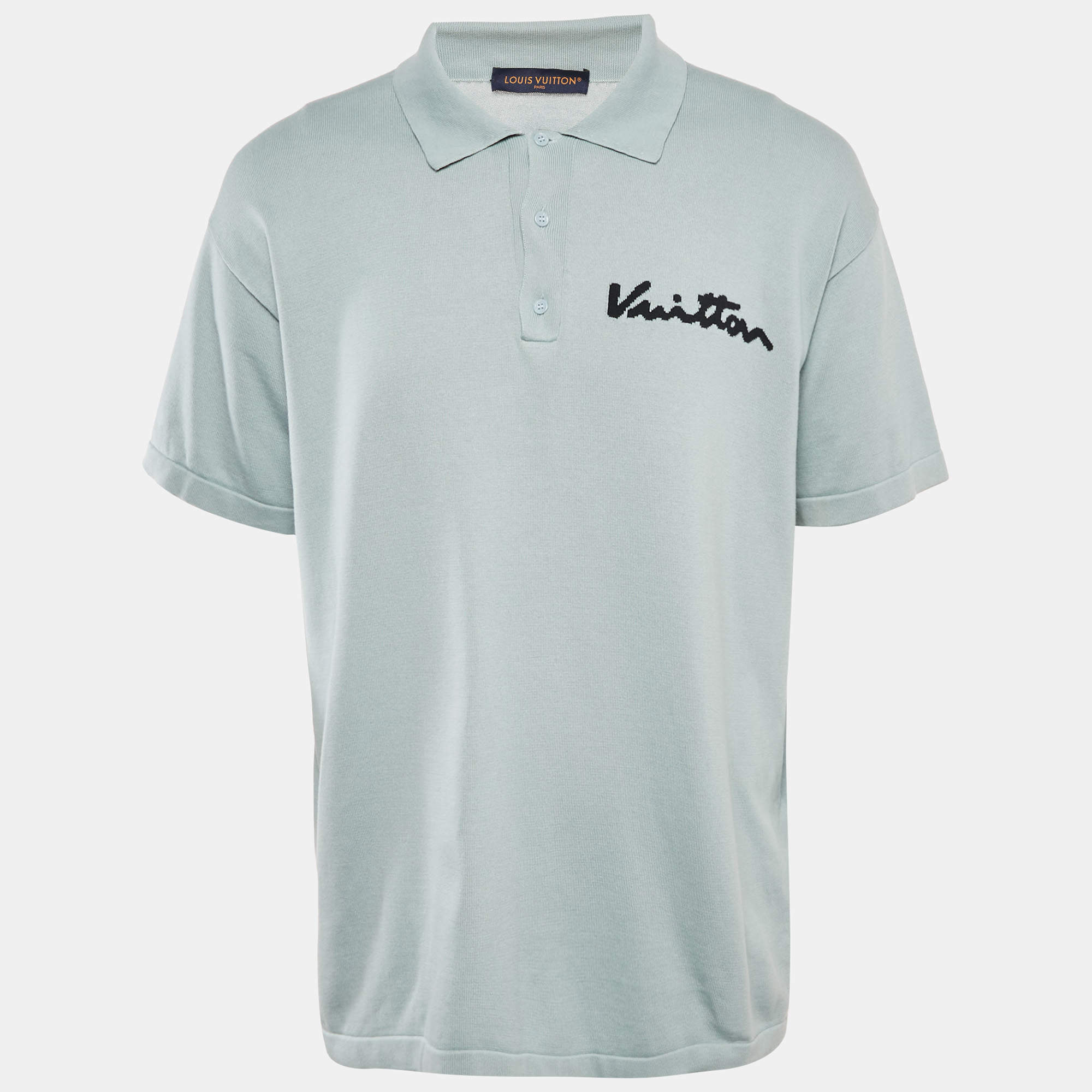 Pre Owned Louis Vuitton Blue Jersey Intarsia Detail Polo T-Shirt XL