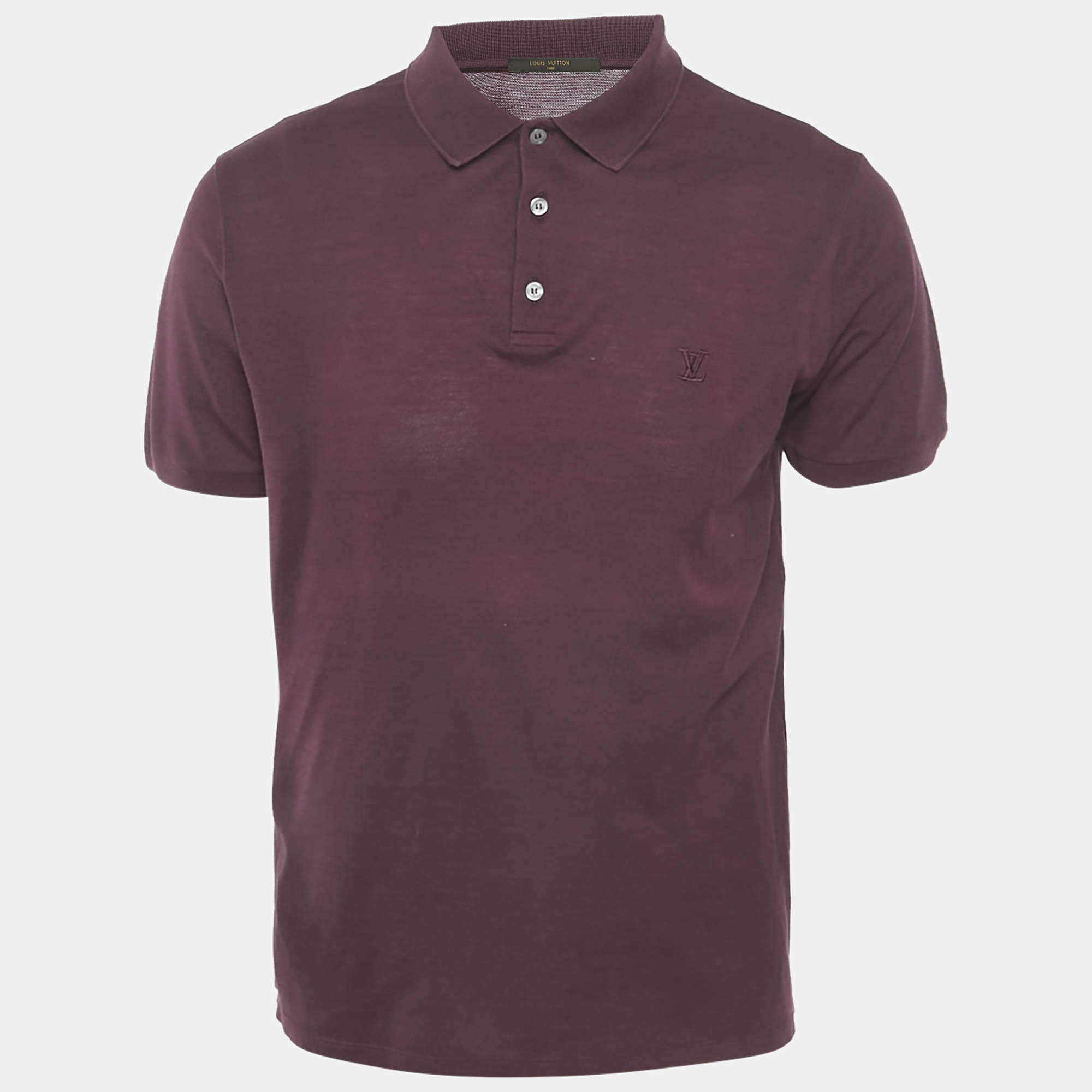 Pre Owned Louis Vuitton Burgundy Pique Cotton Polo T-Shirt M