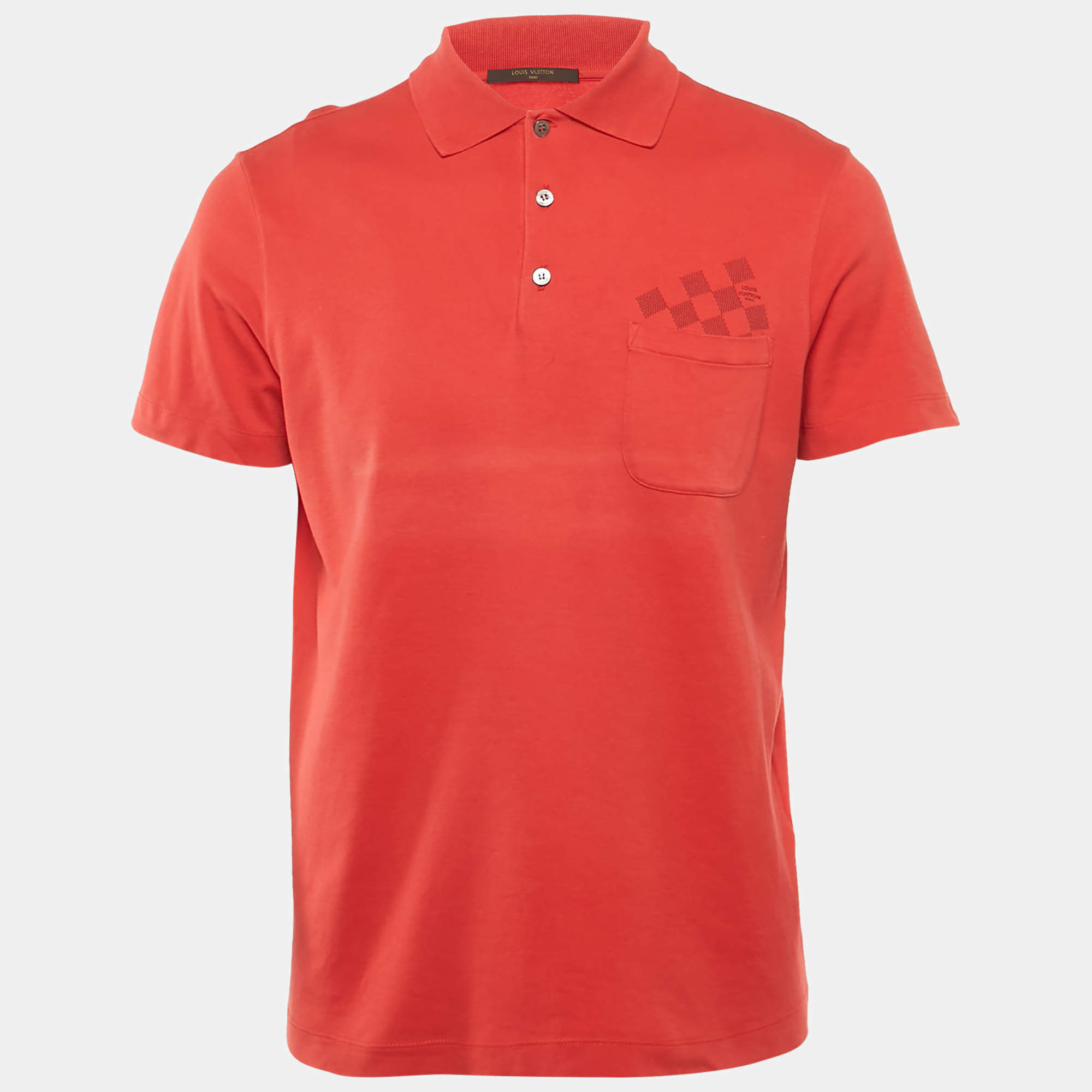 Pre Owned Louis Vuitton Red Cotton Pocket Detail Polo T-Shirt M