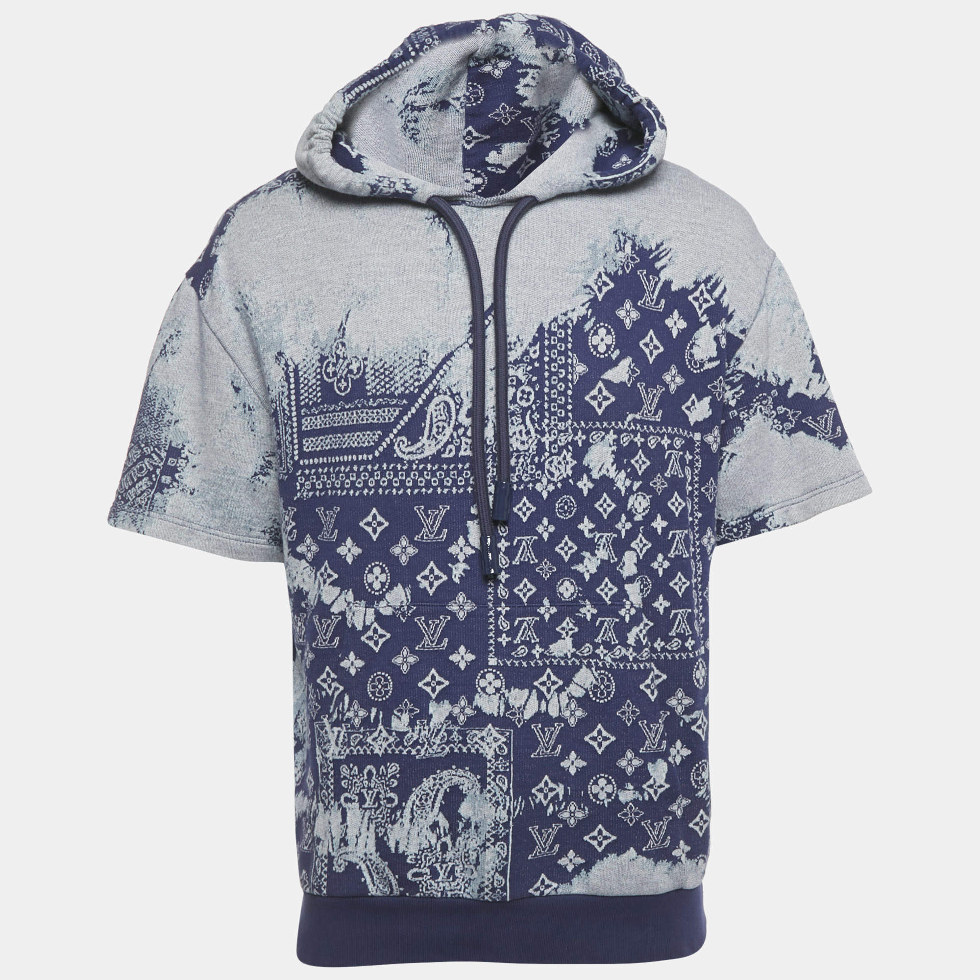 Pre Owned Louis Vuitton Blue Cotton Monogram Bandana Short-Sleeve Hoodie M