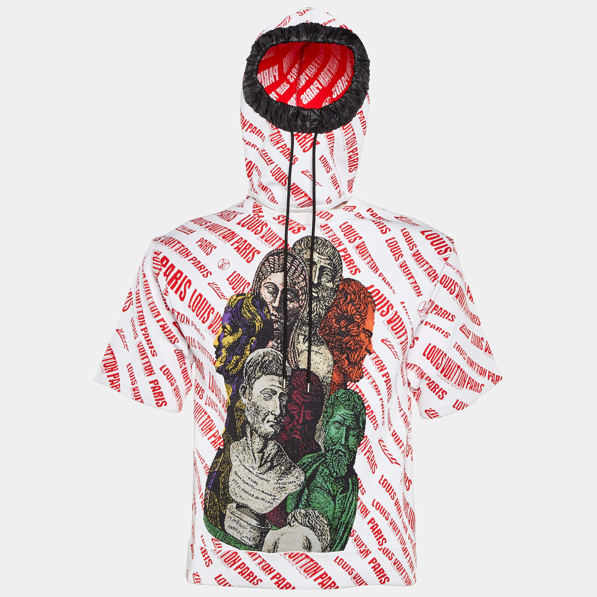 Pre Owned Louis Vuitton X Fornasetti Red Roman Bust Knit Hooded Jumper S