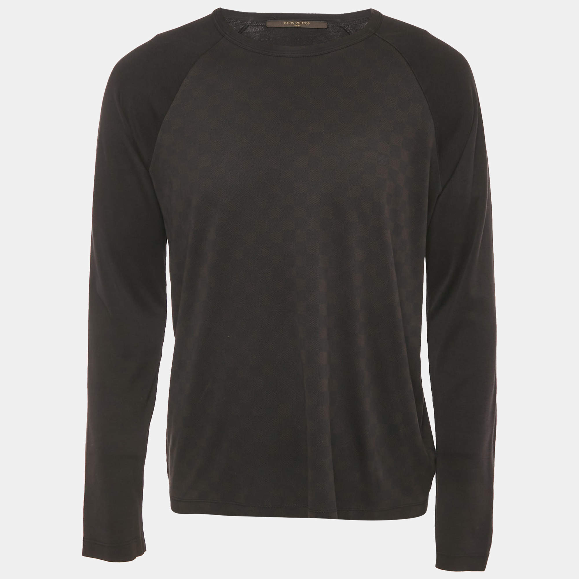 Pre Owned Louis Vuitton Brown Damier Jersey Raglan Sleeve T-Shirt XL