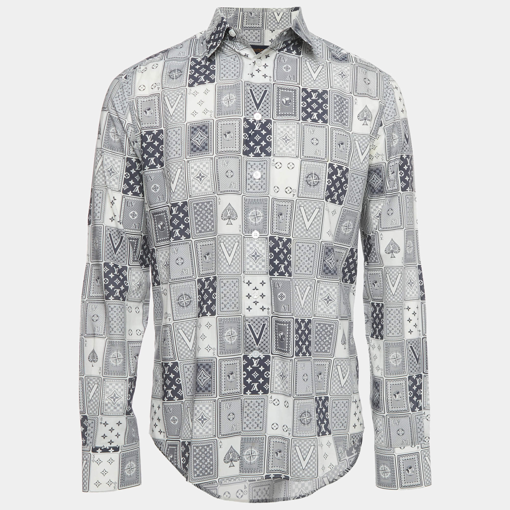 Pre Owned Louis Vuitton White/Blue LV Cards Print Cotton Shirt M