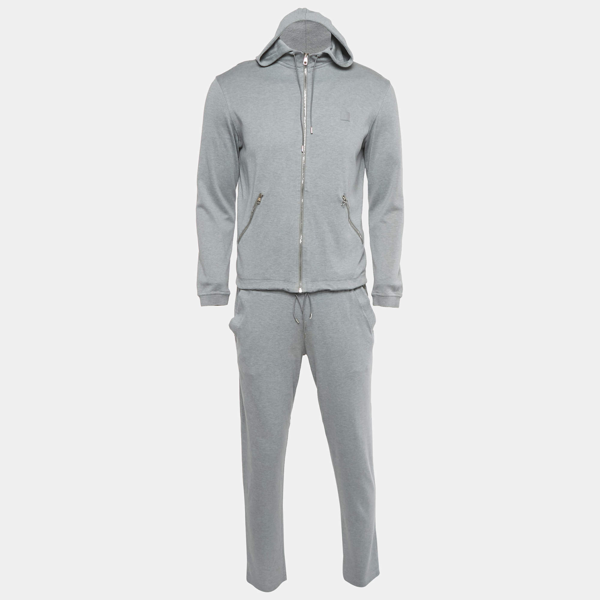 Pre Owned Louis Vuitton Grey Logo Plaque Cotton Track Suit S