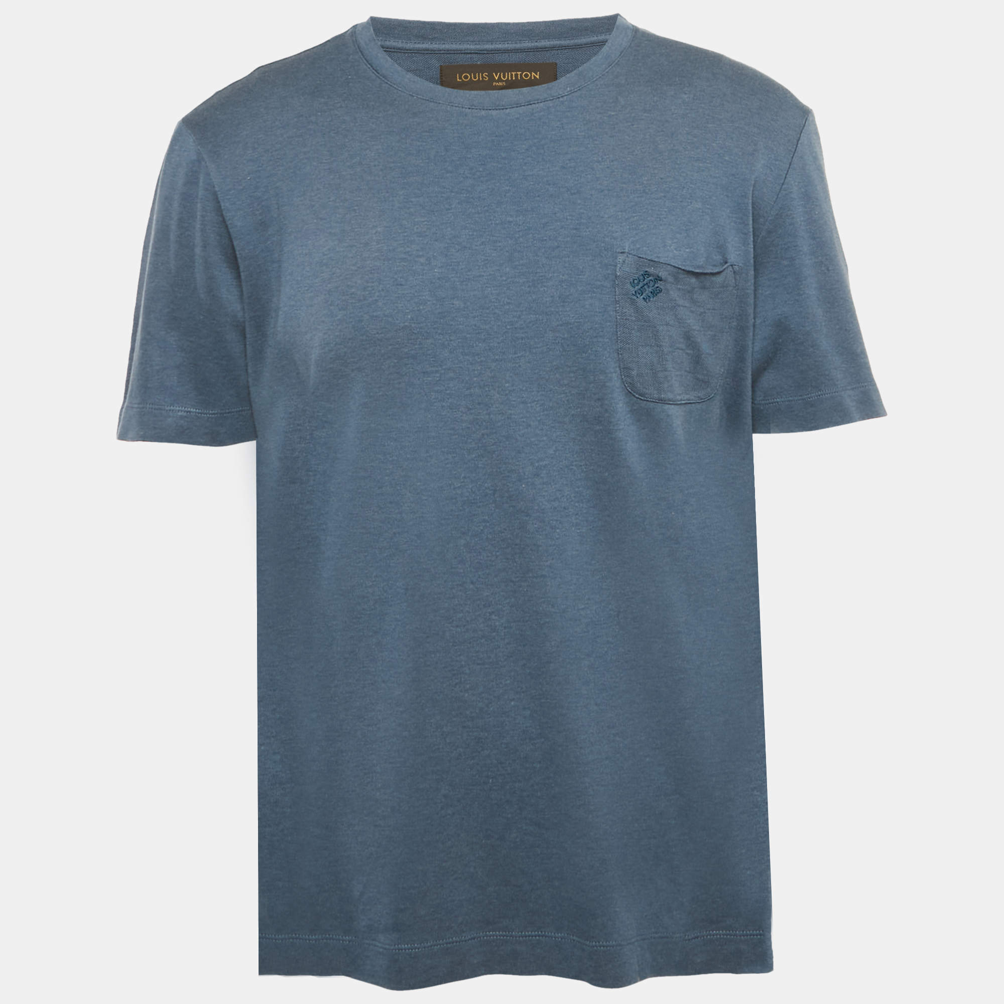 Pre Owned Louis Vuitton Blue Damier Pocket Jersey T-Shirt L