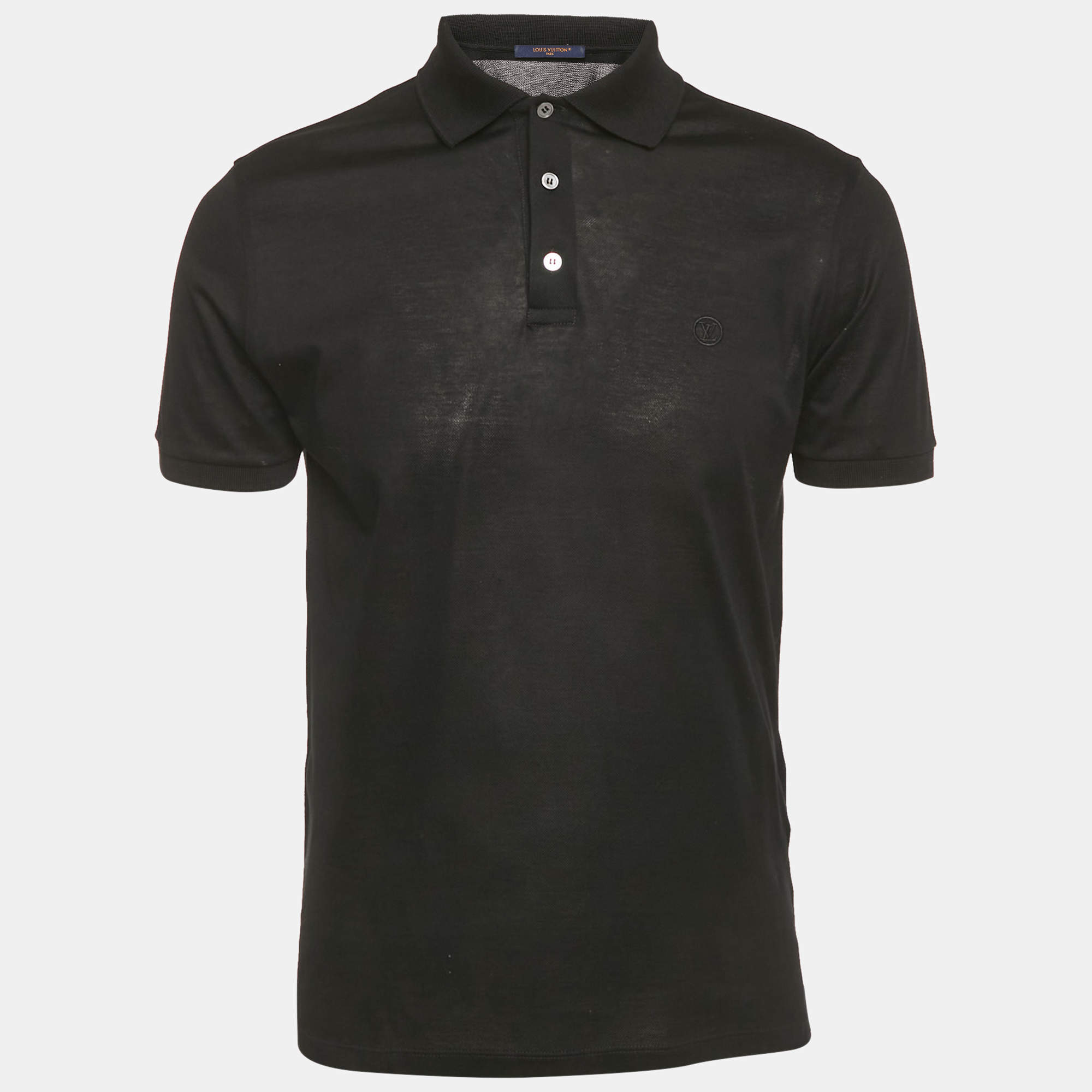Pre Owned Louis Vuitton Black Cotton Pique Polo T-Shirt M