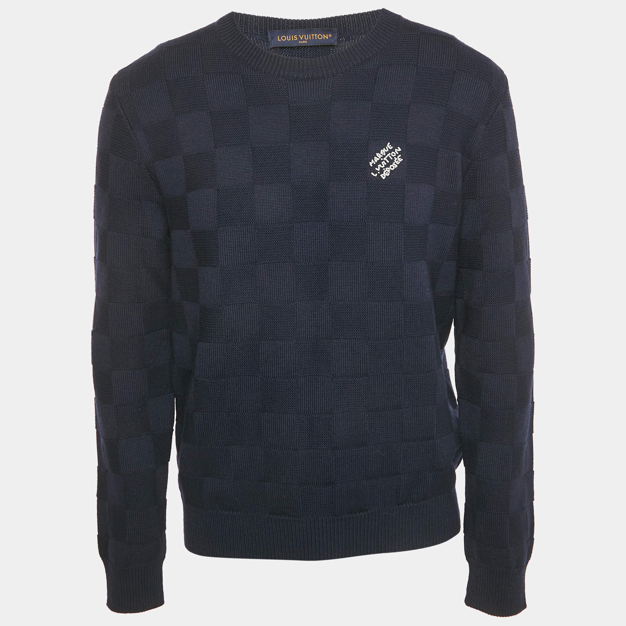 Pre Owned Louis Vuitton Blue Damier Wool Knit Marque L'Vuitton Sweater M