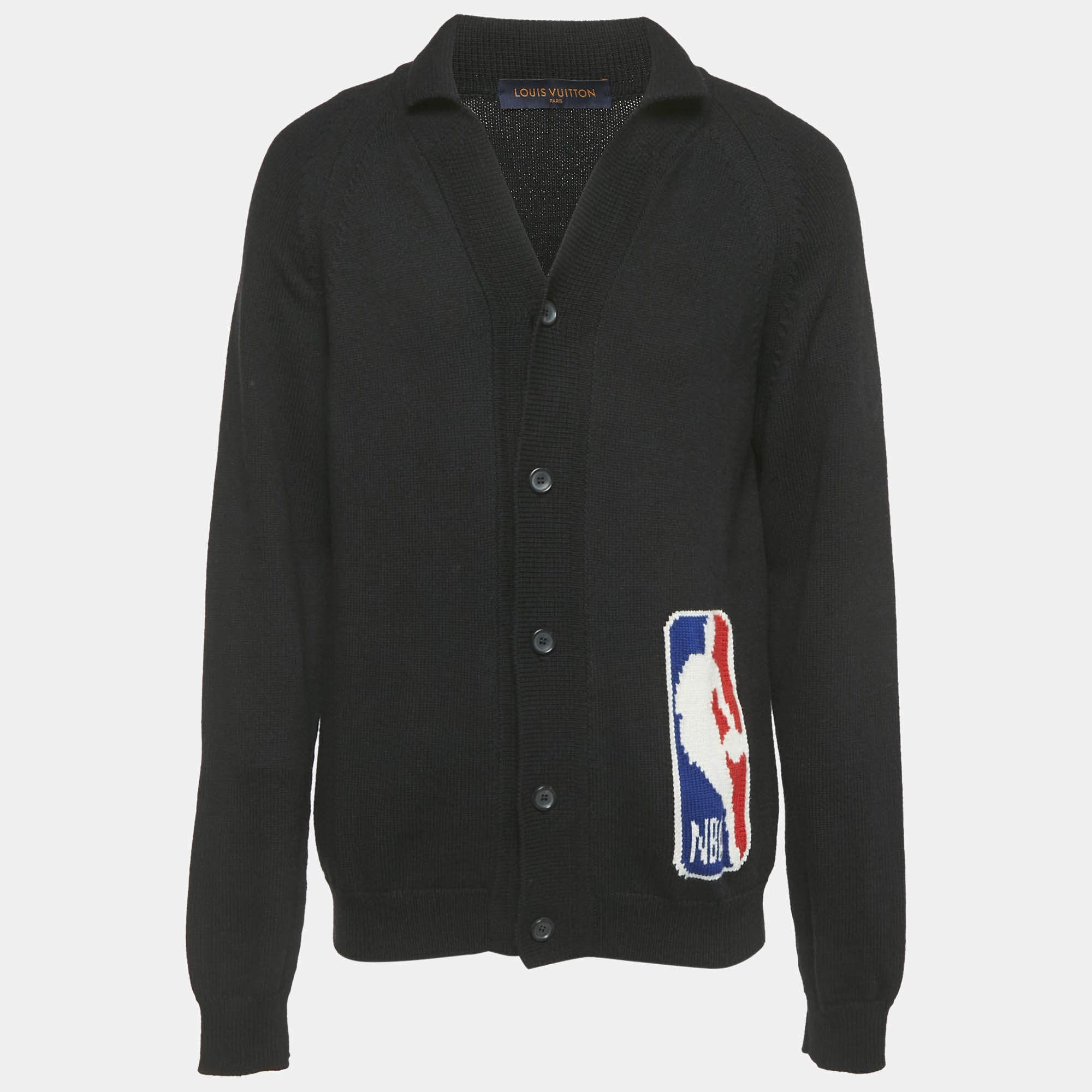 Pre Owned Louis Vuitton Black LV Intarsia Rib Knit Cardigan L