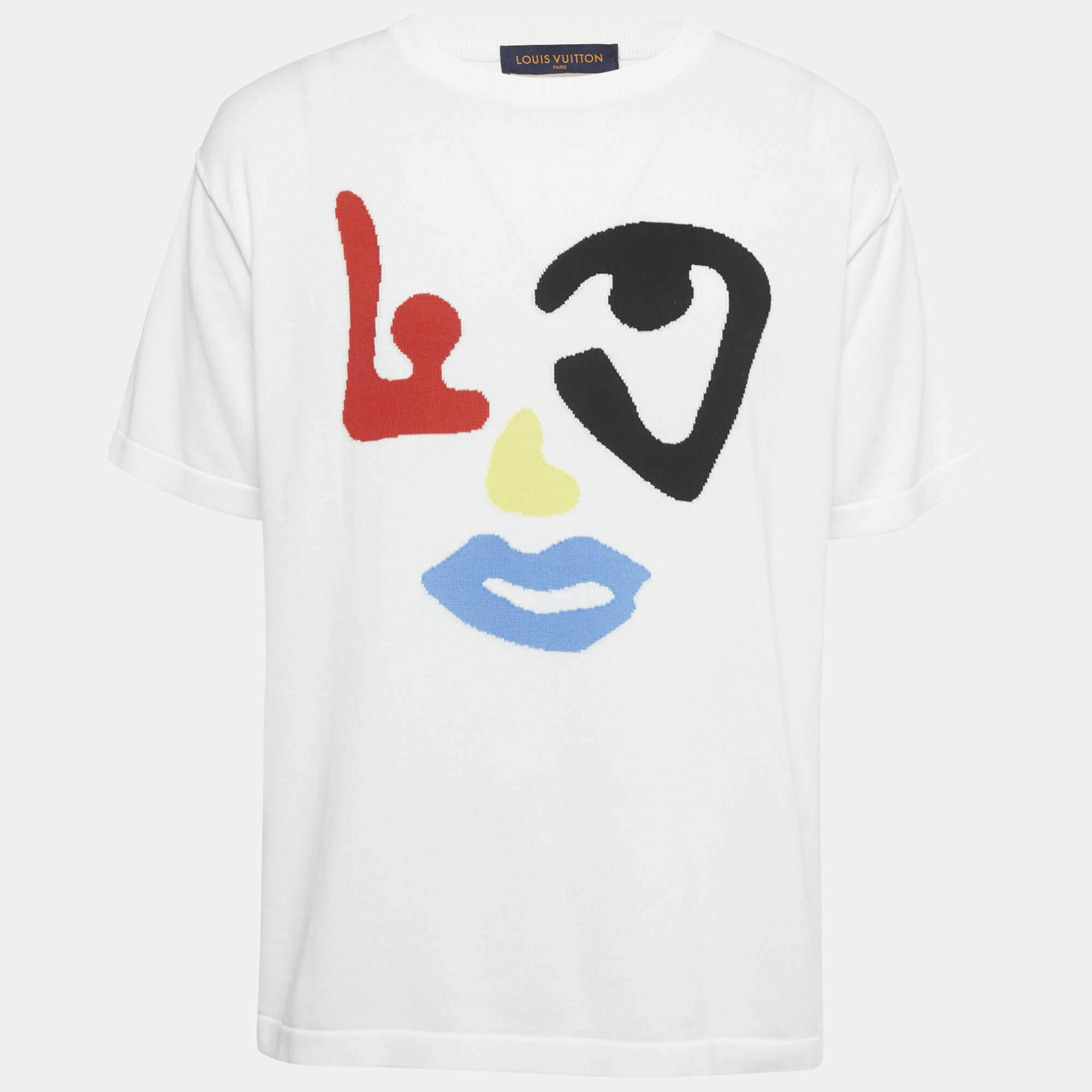 Pre Owned Louis Vuitton White Intarsia Knit Sweatshirt L 