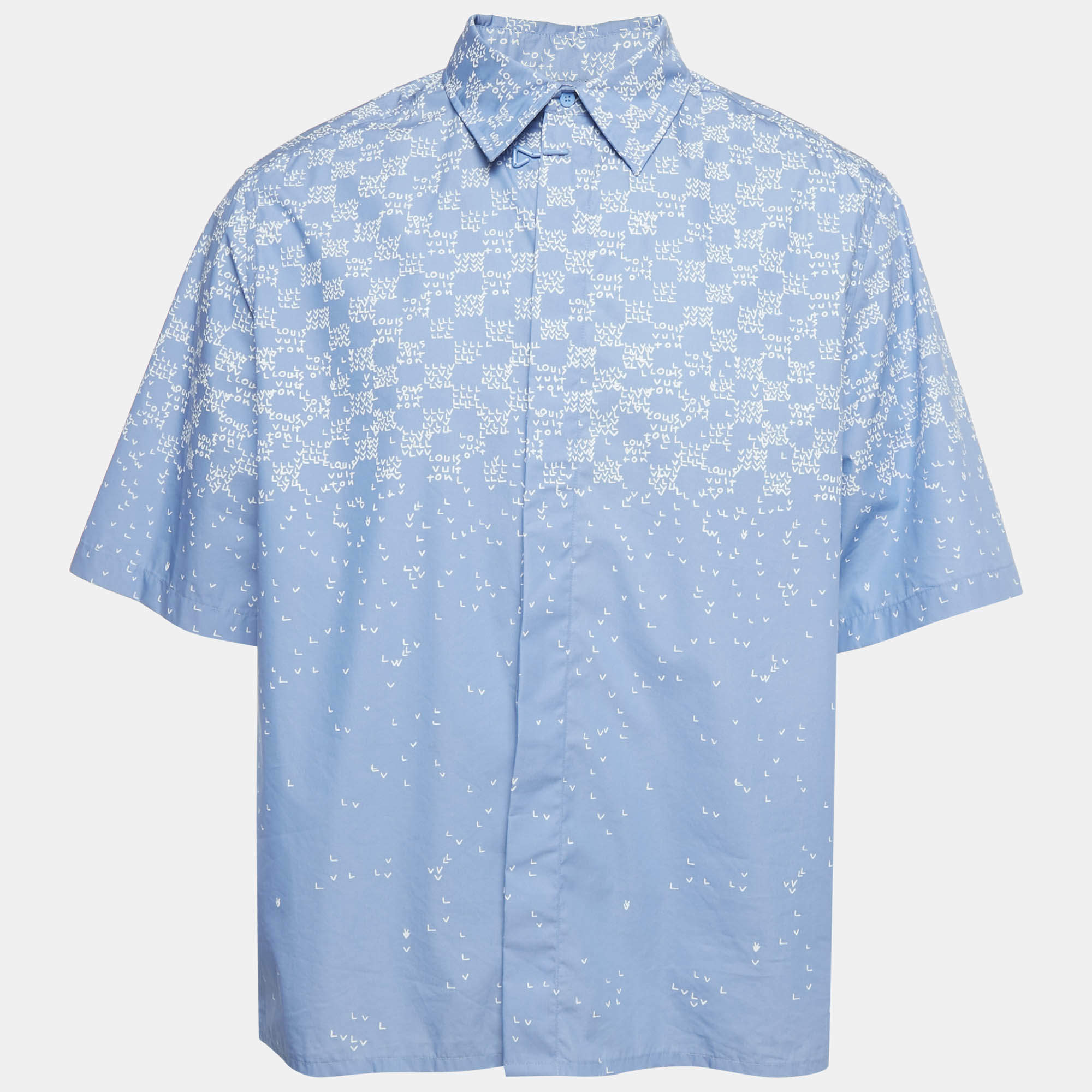 Pre Owned Louis Vuitton Blue LV Damier Spread Print Cotton Shirt L