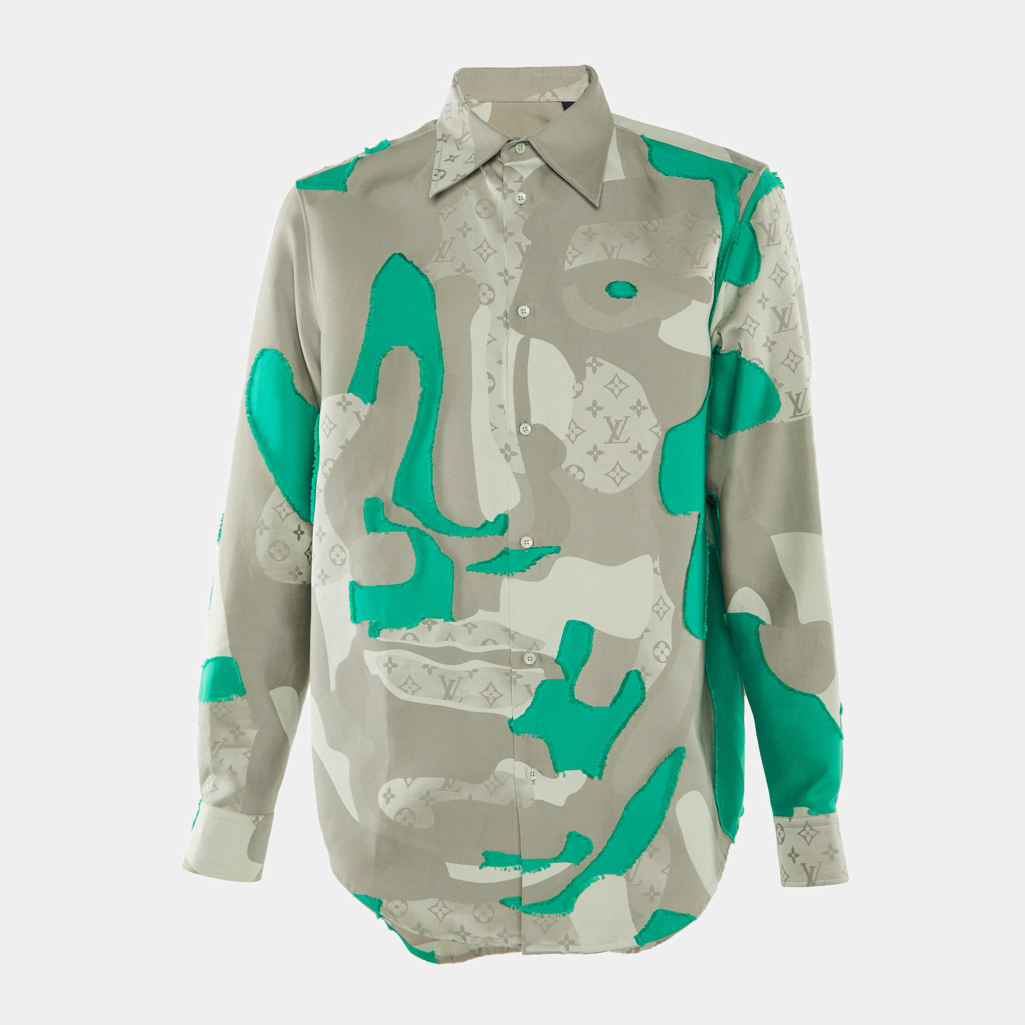 مملوكة مسبقًا قميص لوي فيتون مزيج قطن مطرز رمادي L