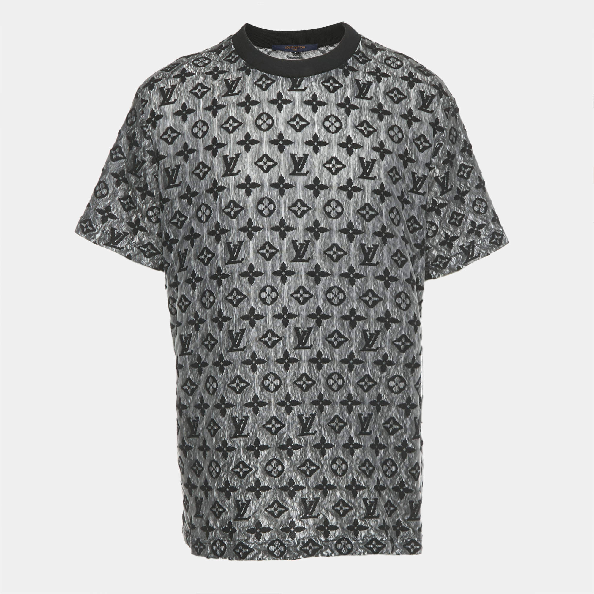Louis Vuitton Navy Blue Logo Embroidered Cotton Crew Neck