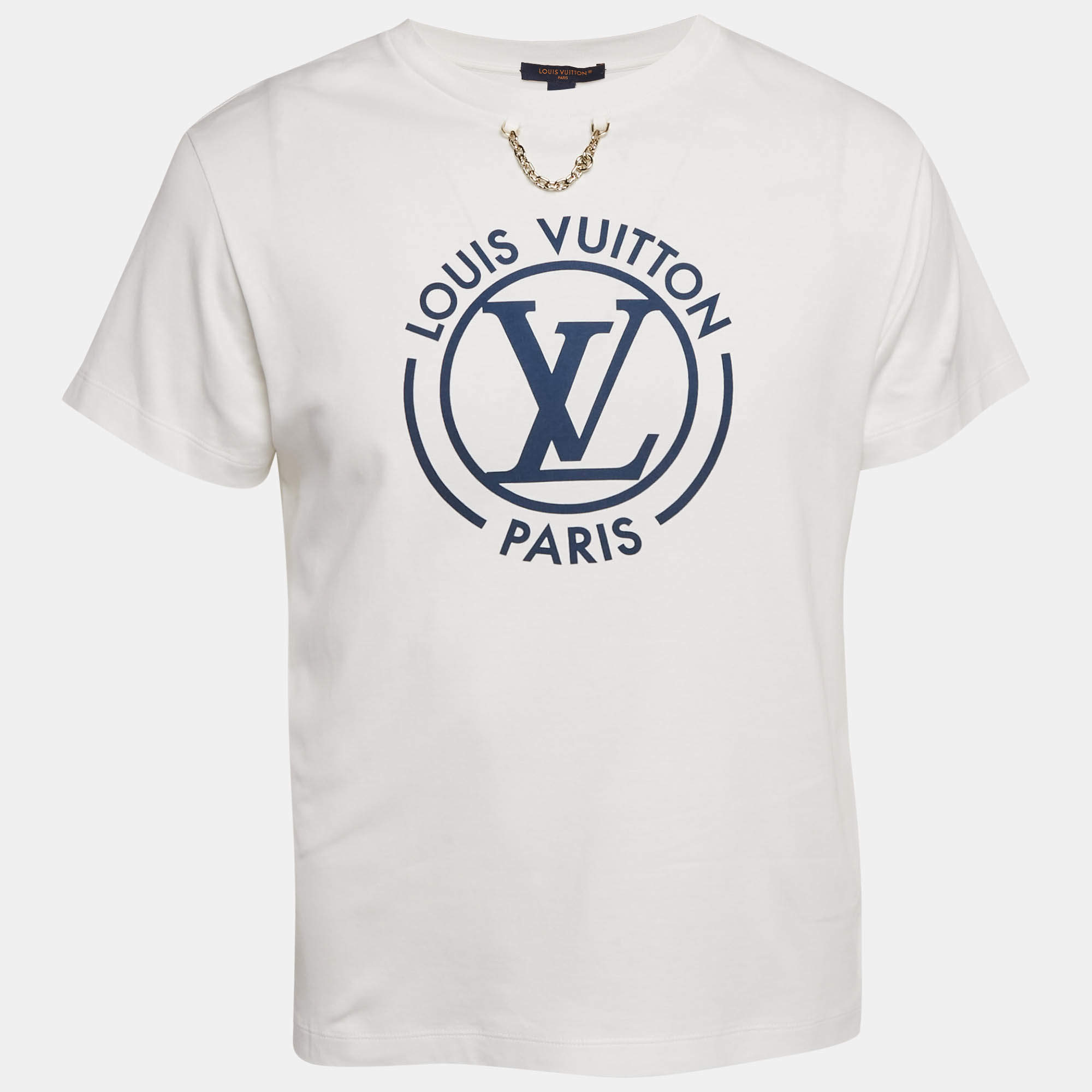 Pre Owned Louis Vuitton White Logo Print Cotton Crewneck T-Shirt L