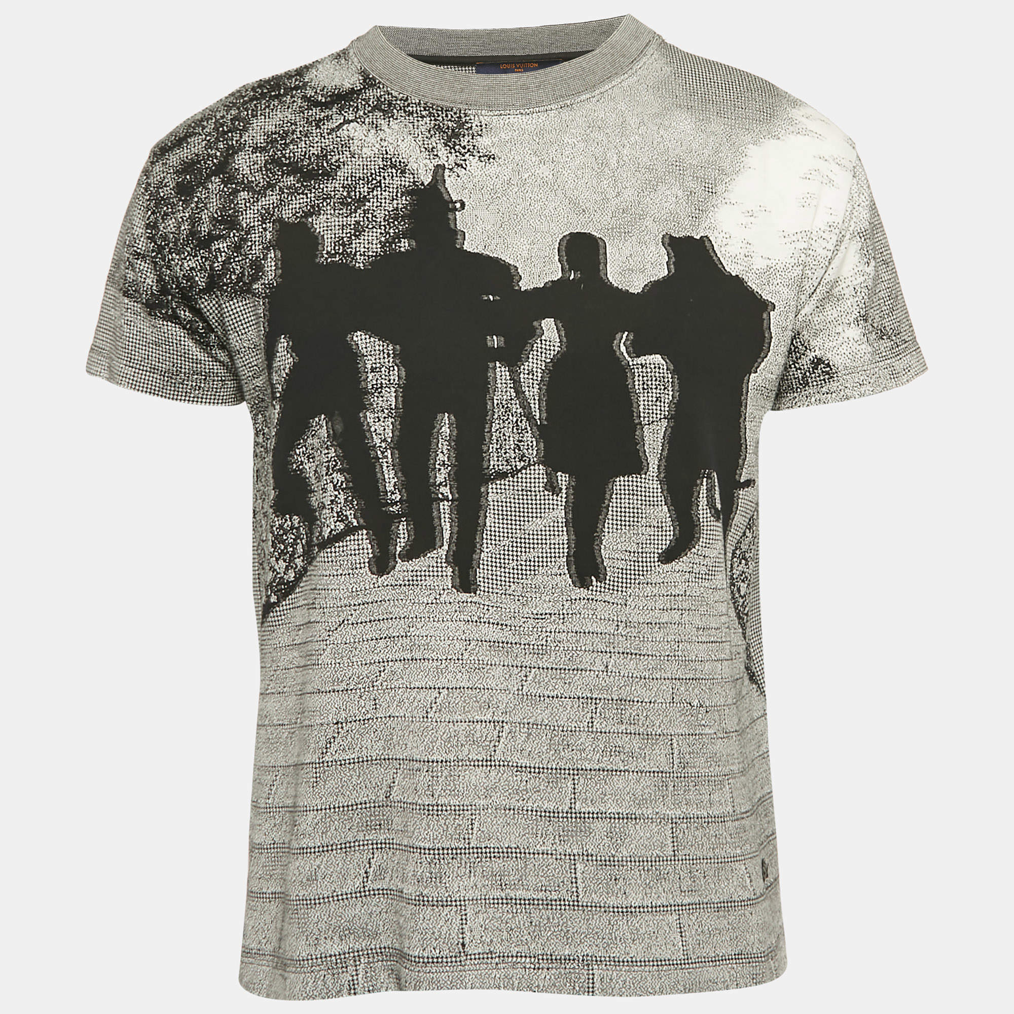 Pre Owned Louis Vuitton Black Oz Brick Road Pattern Jacquard Knit T-Shirt XS