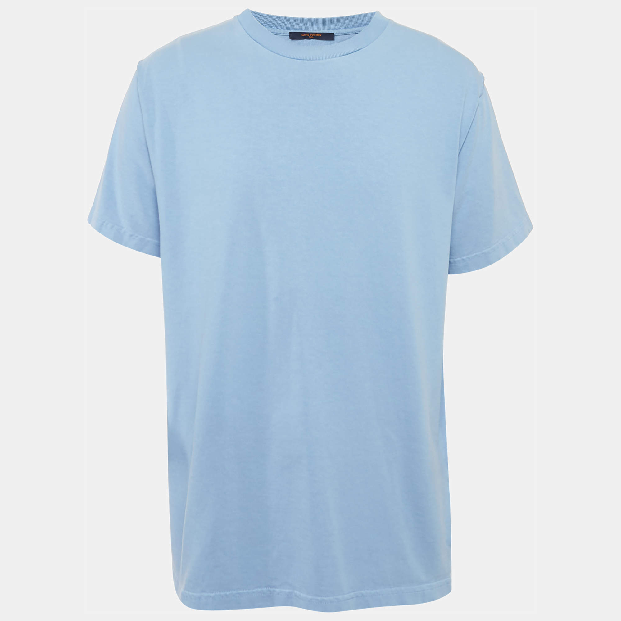 Pre Owned تي شيرت لوي فيتون قطن أزرق بحياكة رقبة مستديرة مقاس كبير - لارج