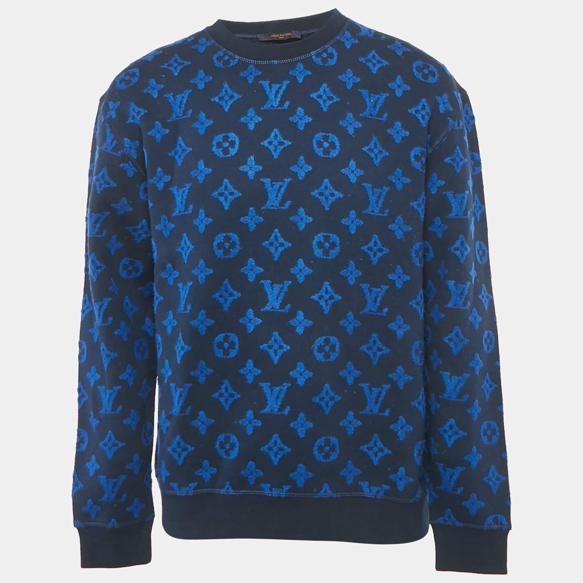 Pre Owned Louis Vuitton Blue Monogram Wool Blend Crewneck Sweatshirt M