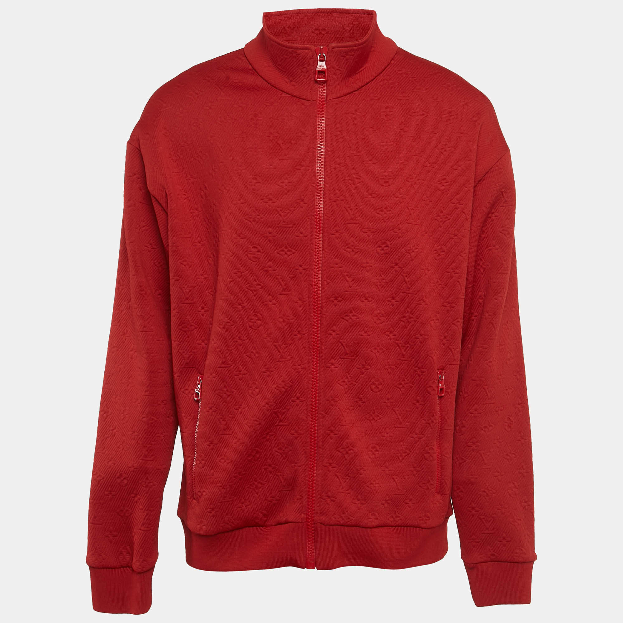 Pre Owned Louis Vuitton Red Monogram Jersey Track Jacket XXL