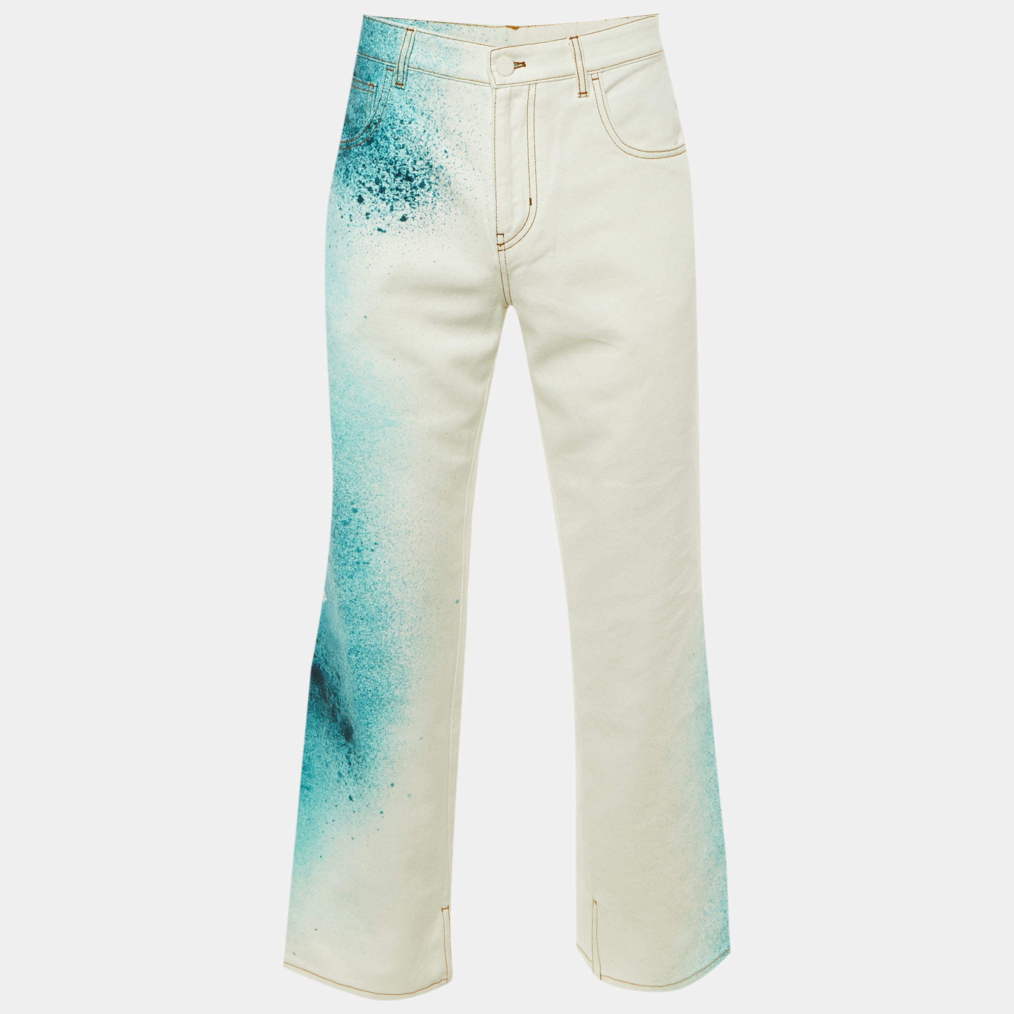 Pre Owned Louis Vuitton White Monogram Spray Denim Straight Fit Jeans S/Waist 31"