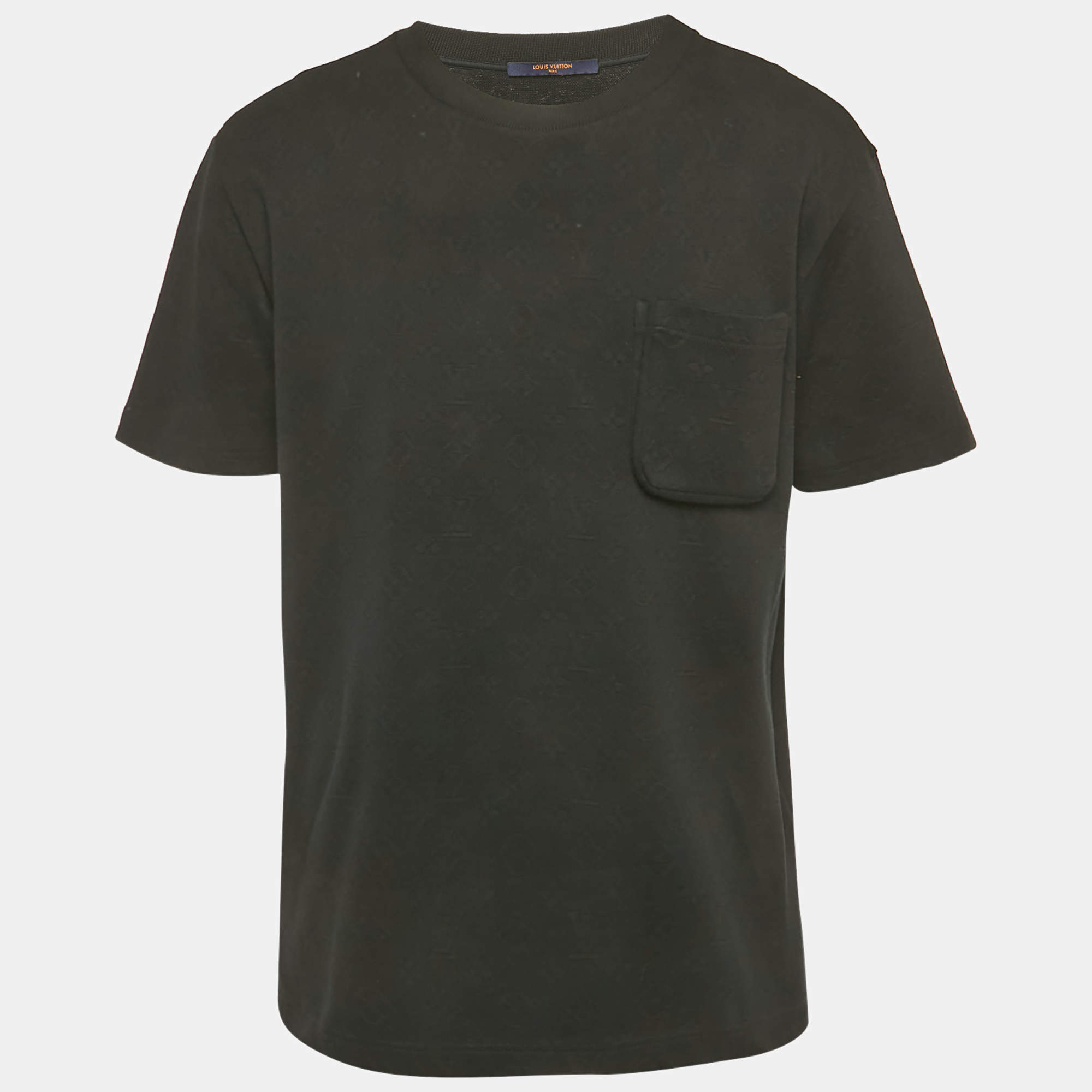 Pre Owned تي شيرت جيب ثلاثي الأبعاد لوي فيتون قطن بنقوش أحادية اللون أسود مقاس كبير - لارج