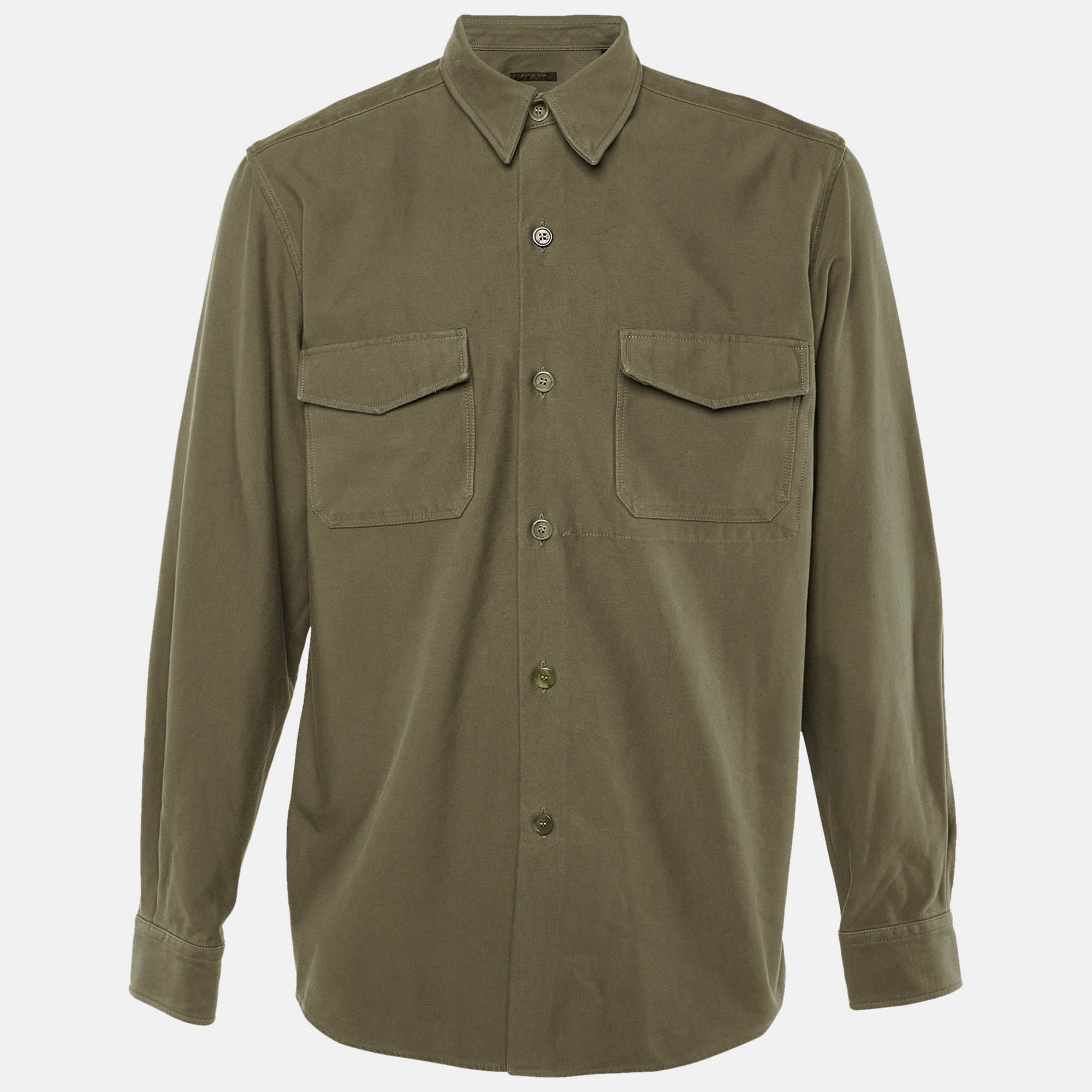 Pre Owned Louis Vuitton Vintage Dusty Green Cotton Button Front Overshirt M