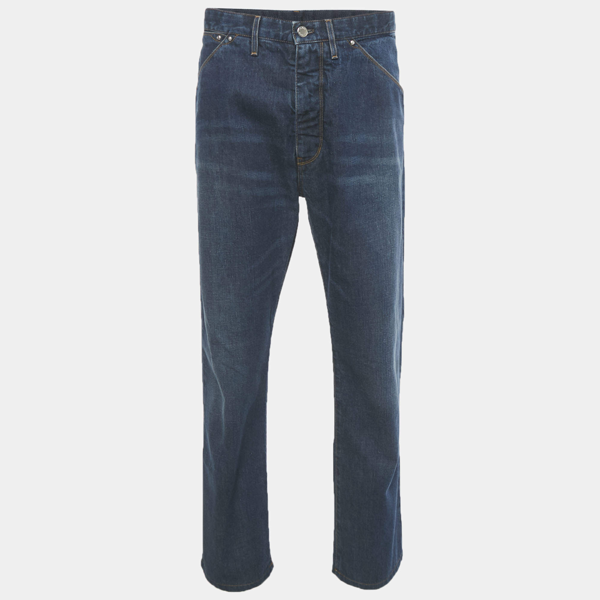 Pre Owned Louis Vuitton Blue Straight Leg Denim Jeans XL Waist 35"