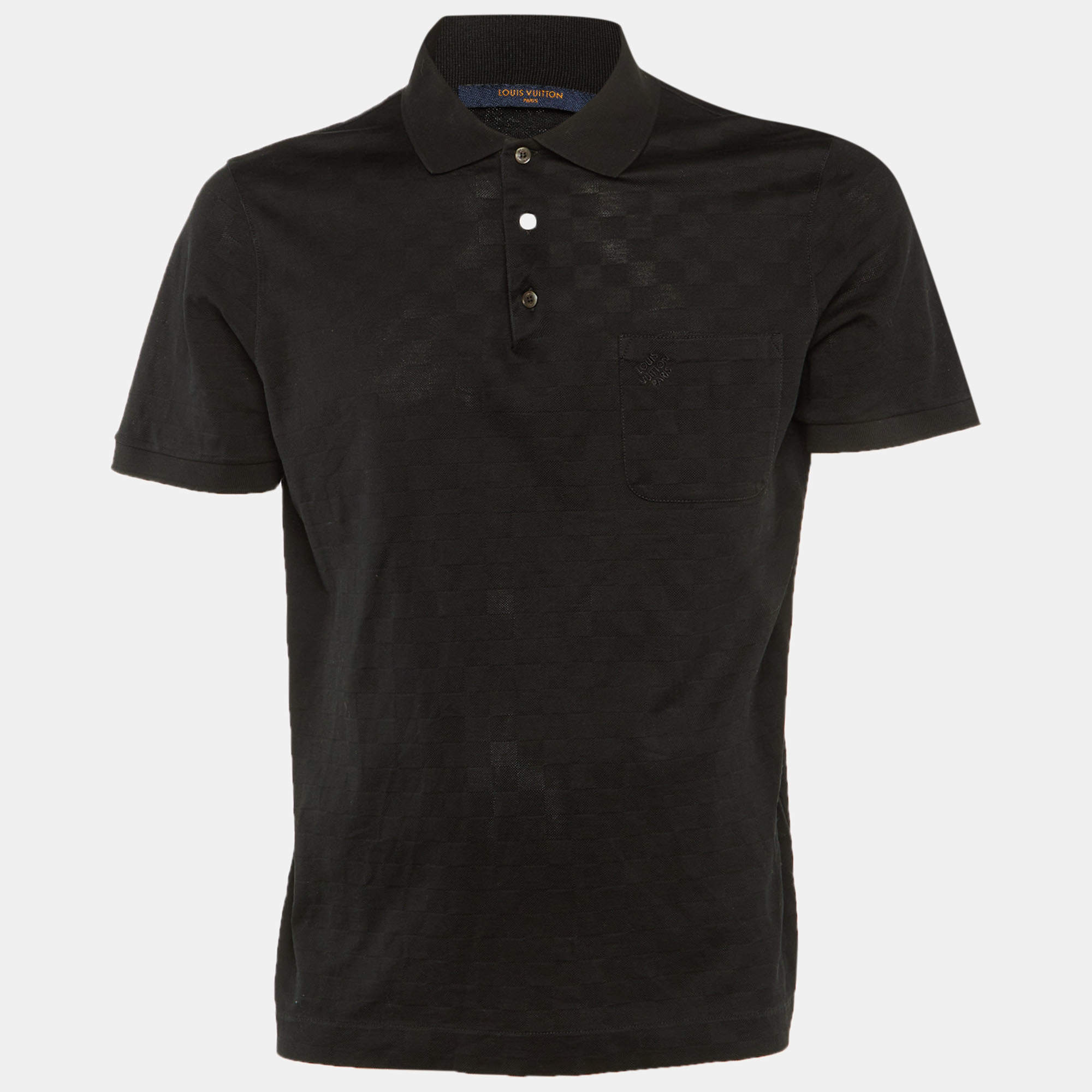 Pre Owned Louis Vuitton Black Damier Cotton Pique Polo T-Shirt L