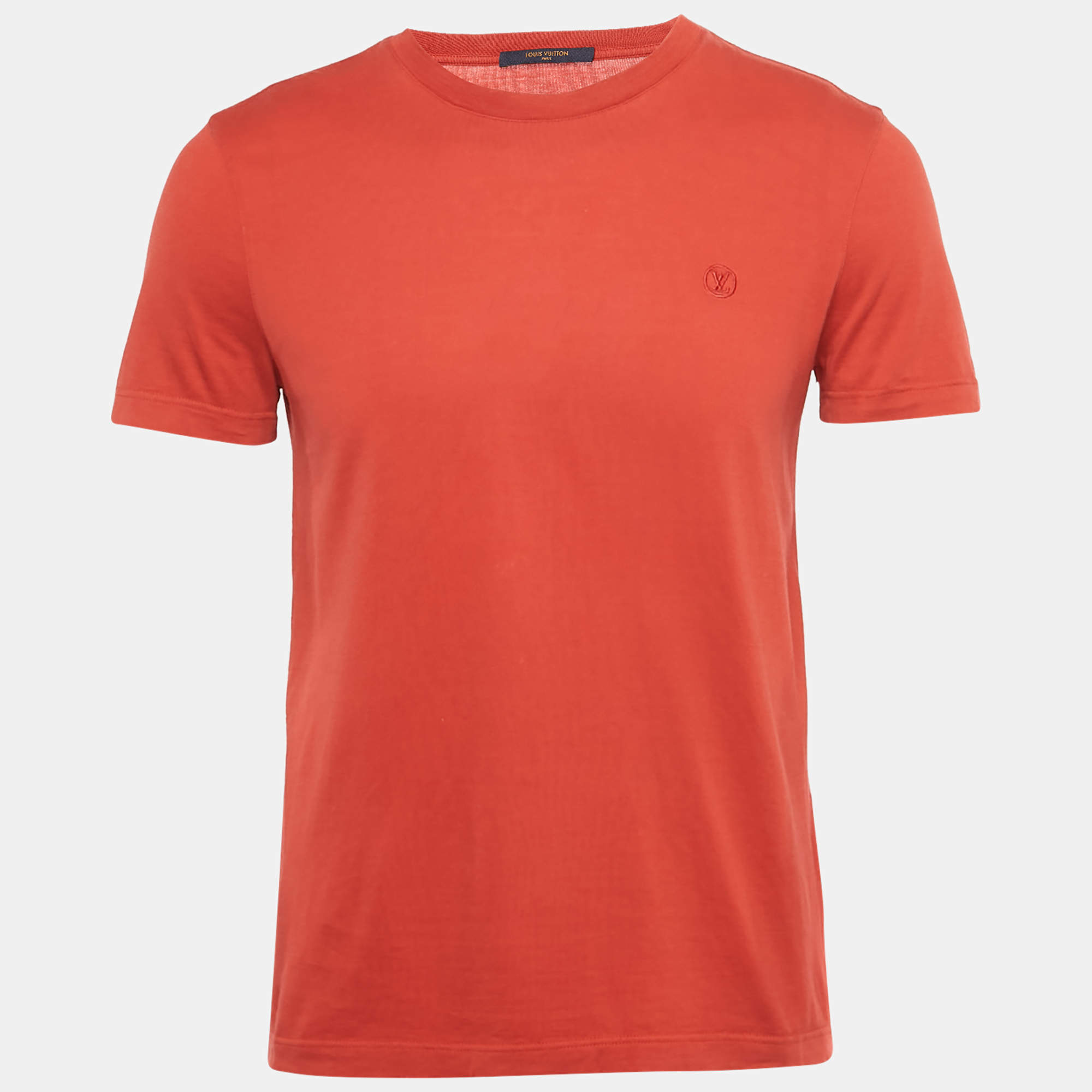 Pre Owned Louis Vuitton Red Jersey Logo Embroidered T-Shirt S