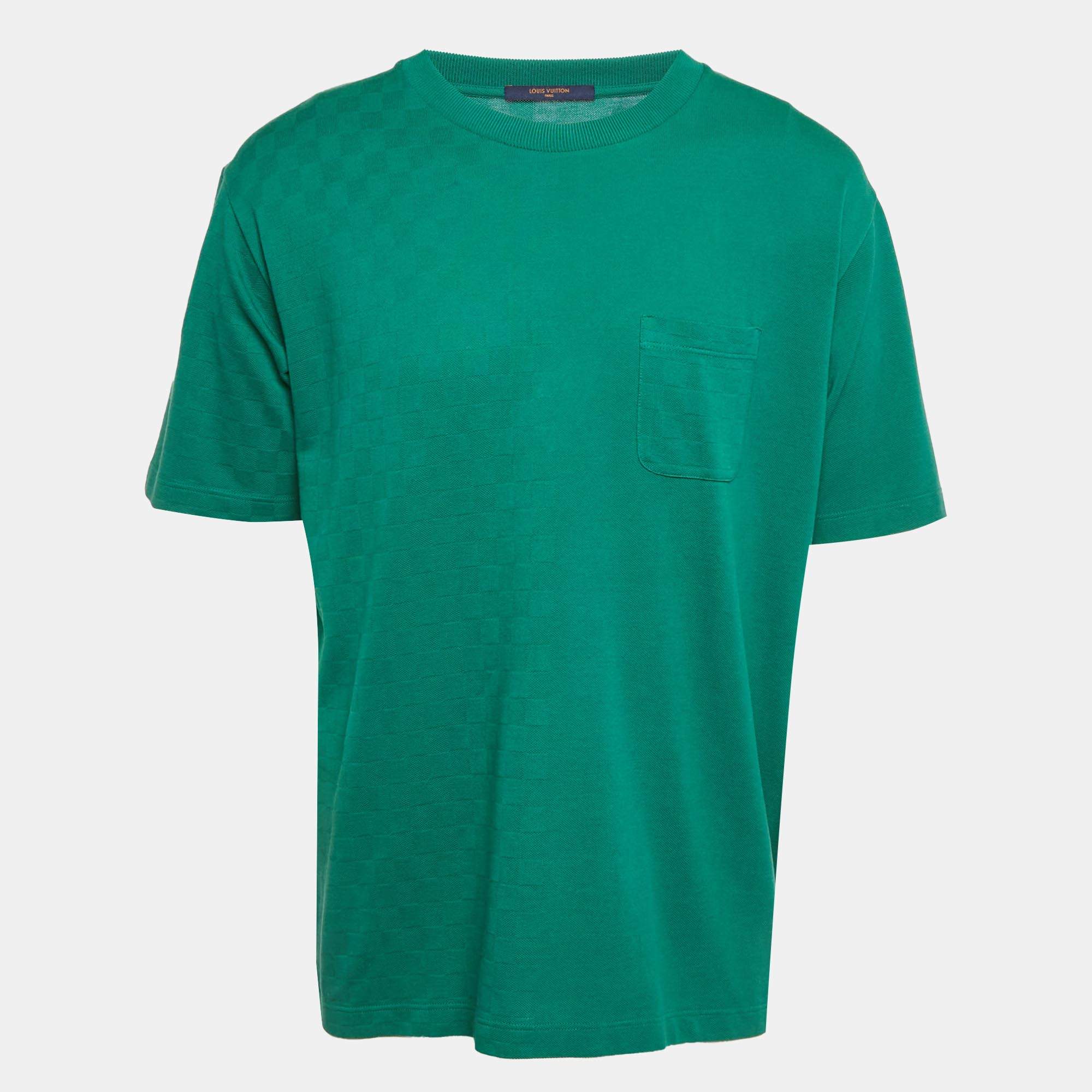 Pre Owned Louis Vuitton Green Damier Cotton Crewneck T-Shirt XL