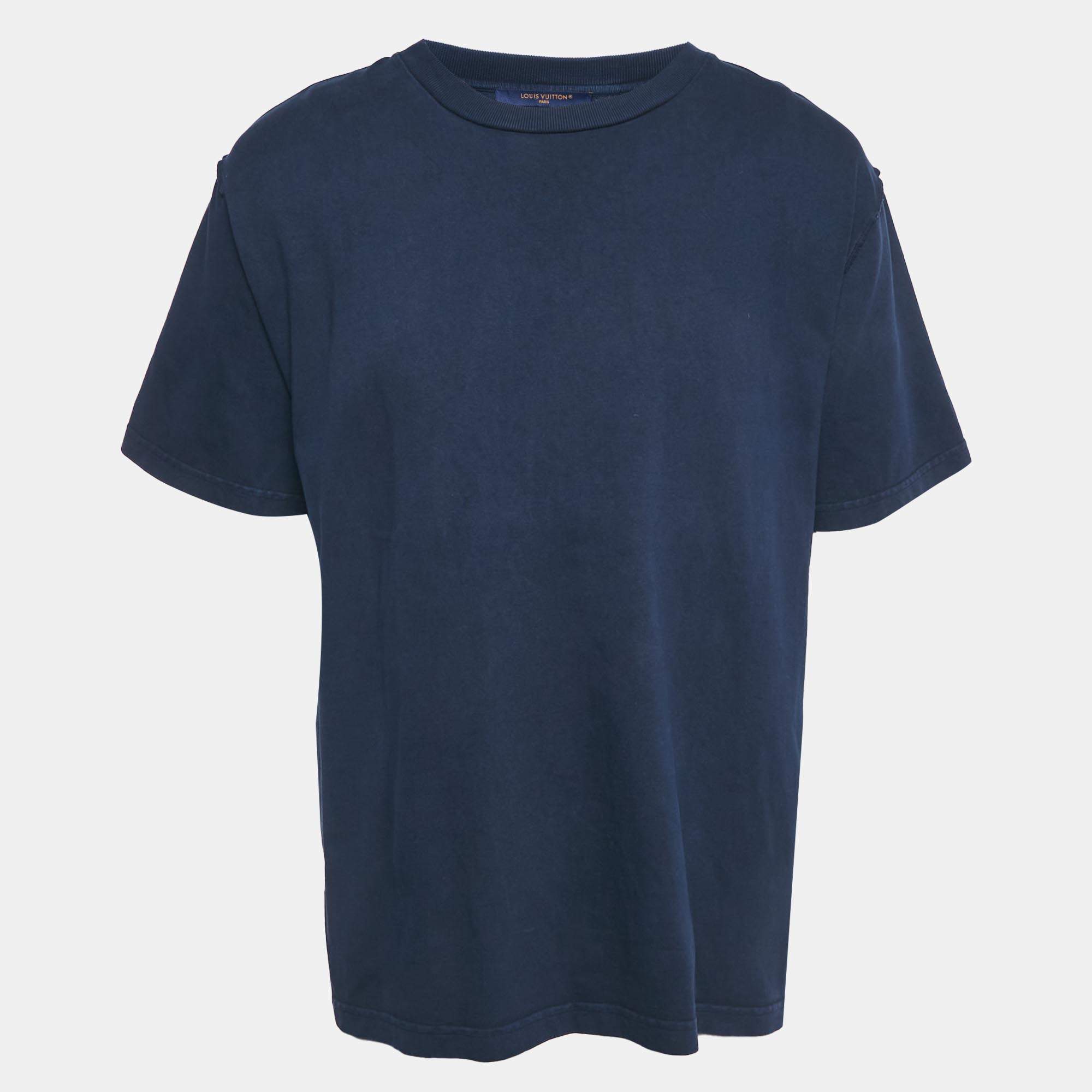 Pre Owned Louis Vuitton Blue Cotton Jersey Crewneck T-Shirt XL