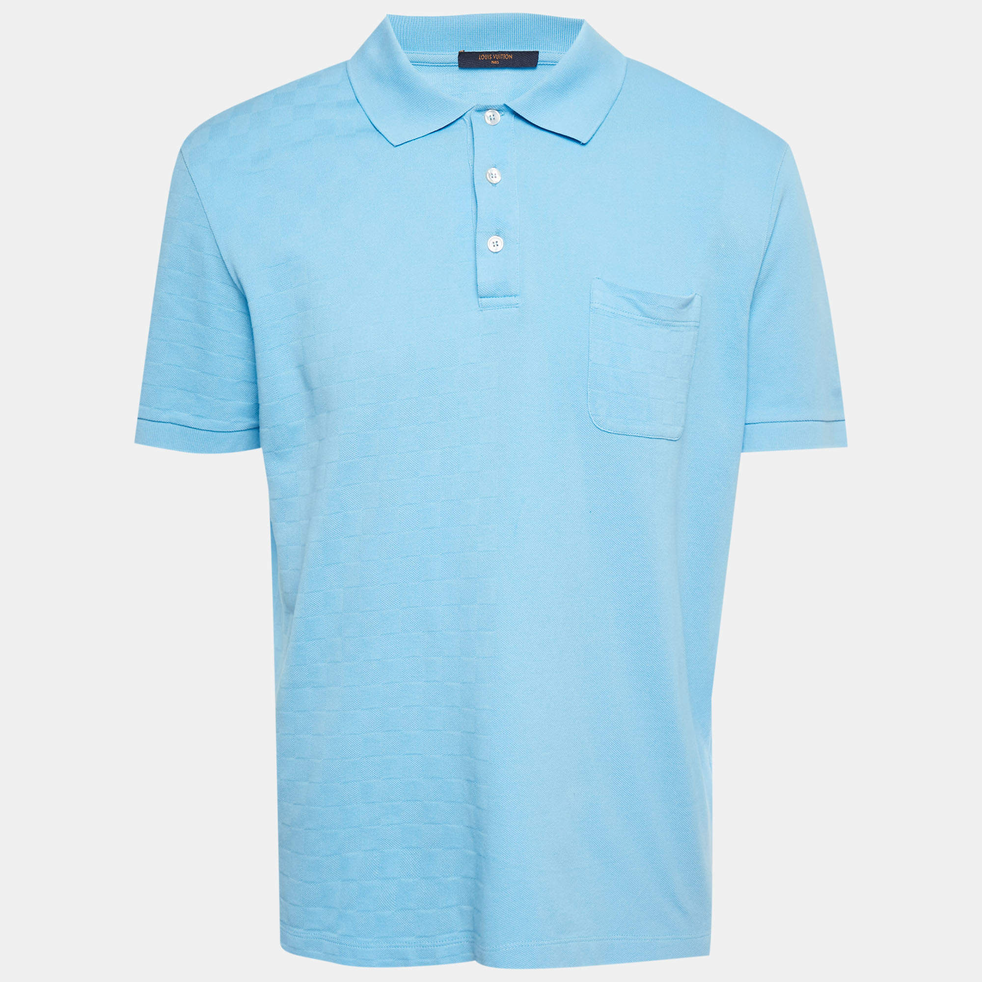 Pre Owned Louis Vuitton Blue Damier Pique Polo T-Shirt XL