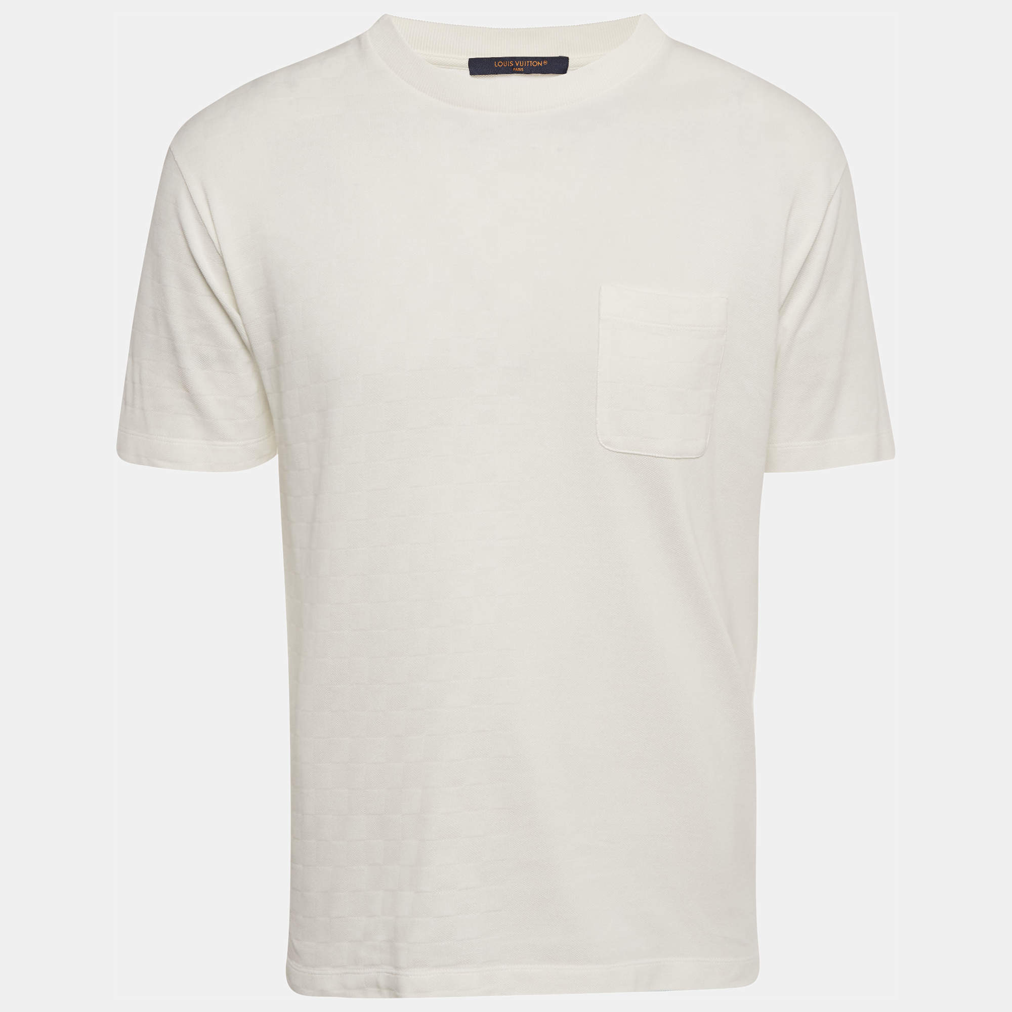Pre Owned Louis Vuitton White Damier Jersey Crewneck T-Shirt M