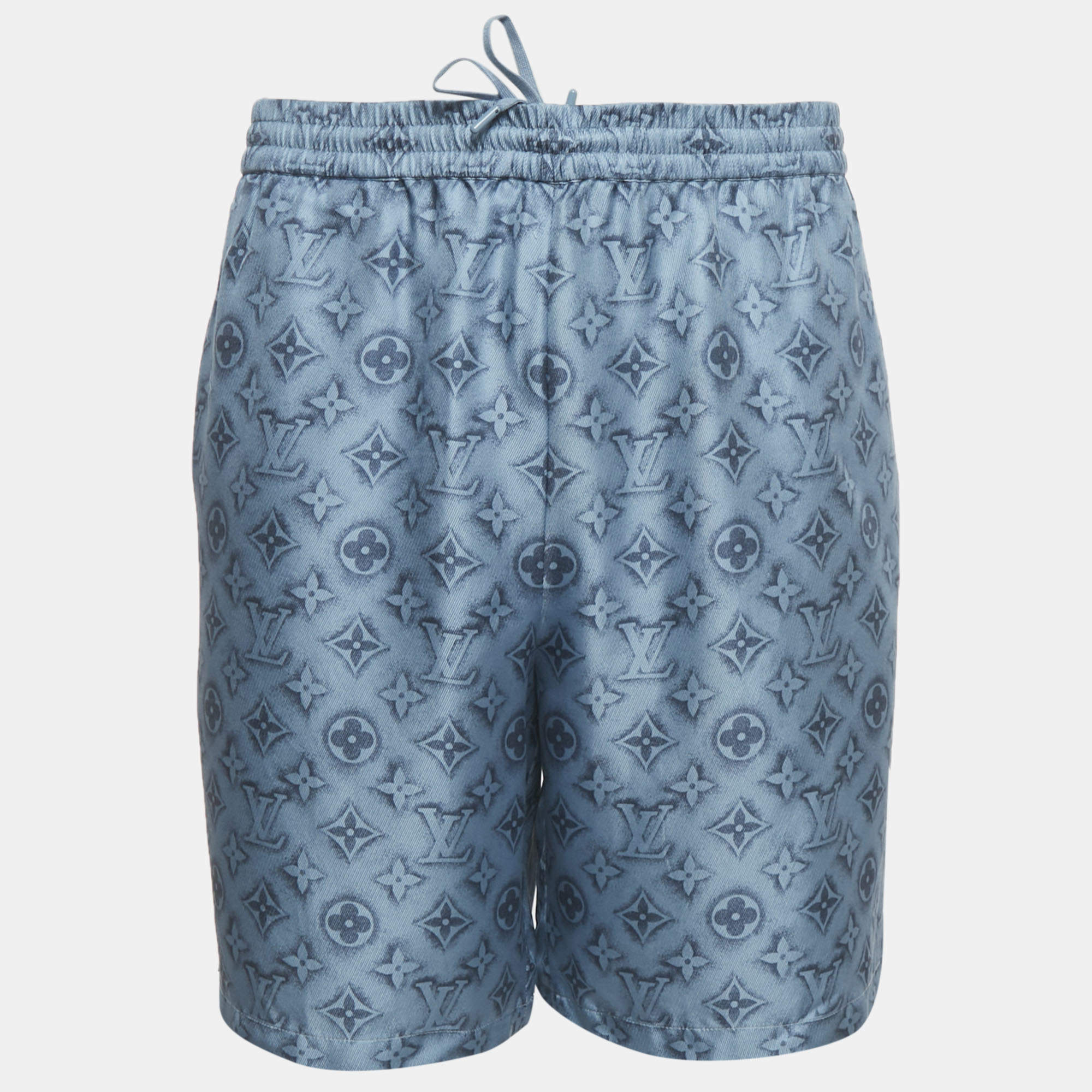 Pre Owned Louis Vuitton Blue Monogram Print Silk Shorts XL