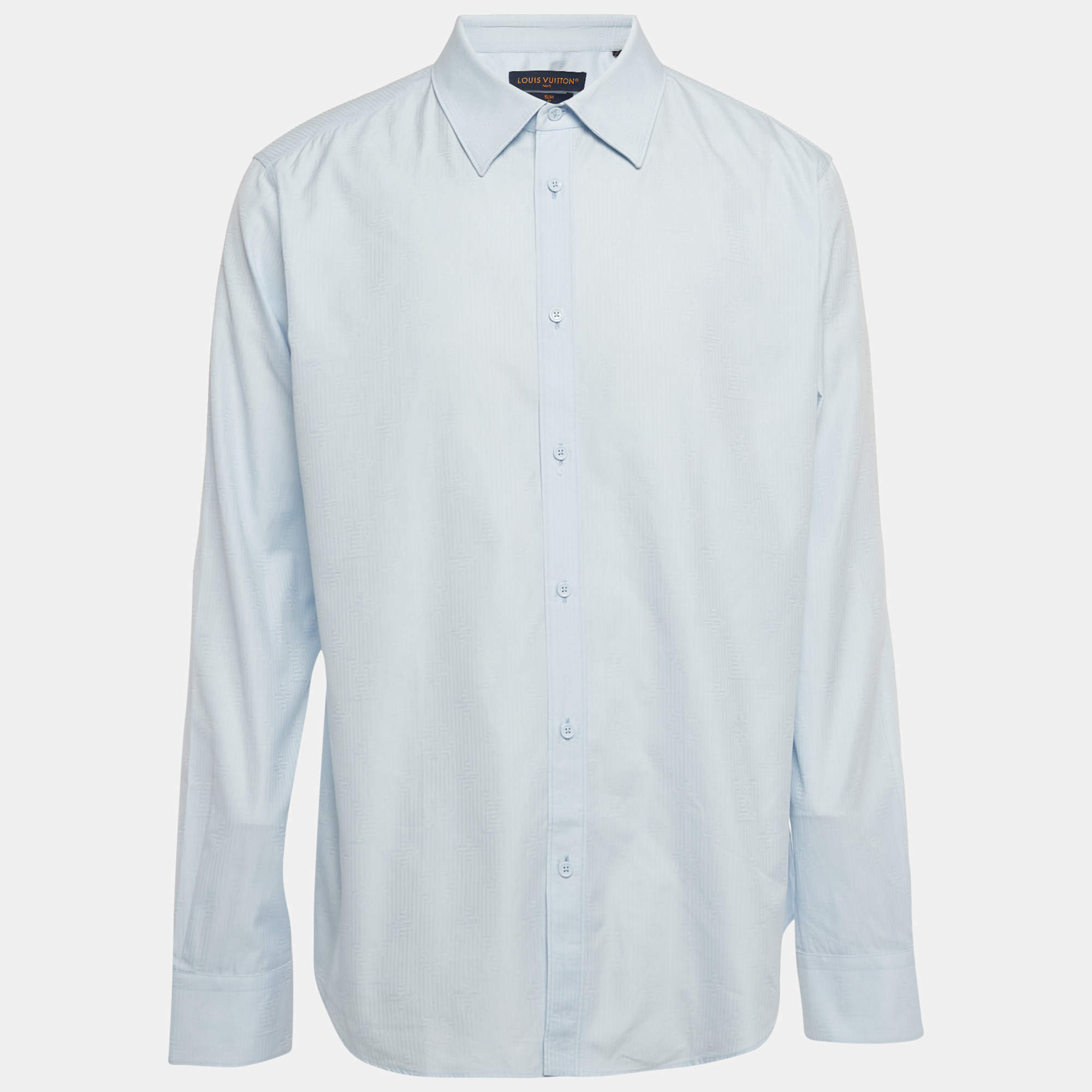 Pre Owned Louis Vuitton Blue Monogram Cotton Slim Fit Shirt XL
