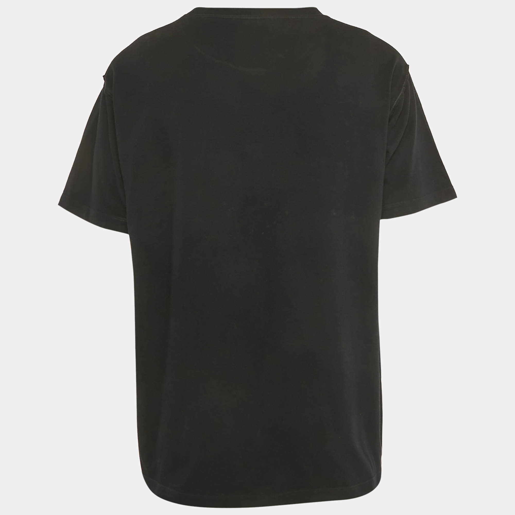 Louis Vuitton Black Cotton Logo Patch Detailed Crew Neck Half