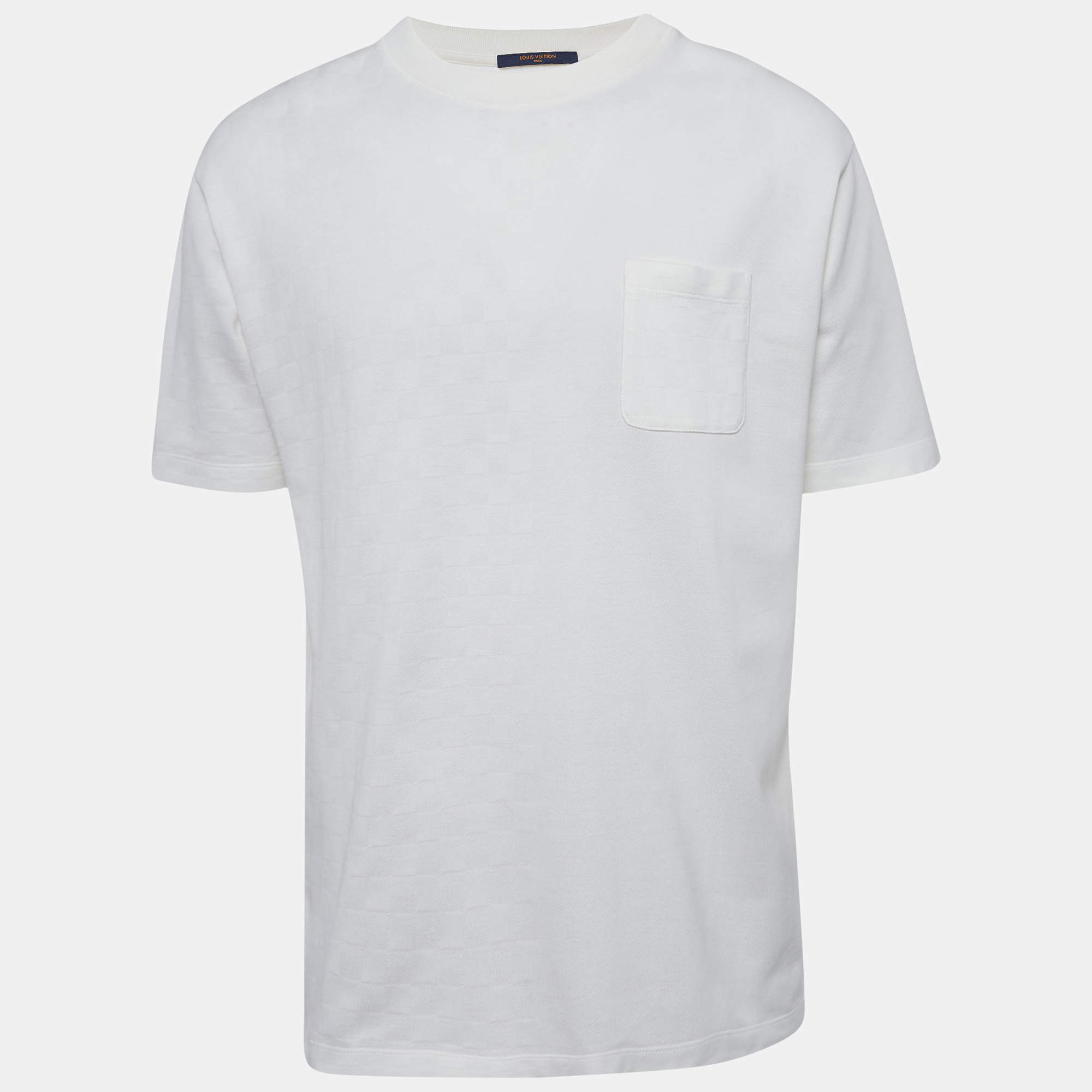 Pre Owned Louis Vuitton White Damier Jersey Crewneck T-Shirt XL